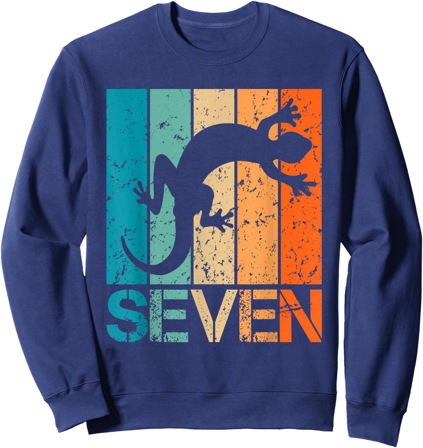 7th Lizard Birthday 7 Year Old 7yr Boy Girl Birthday Reptile Sweatshirt - Sweatshirt | Navy