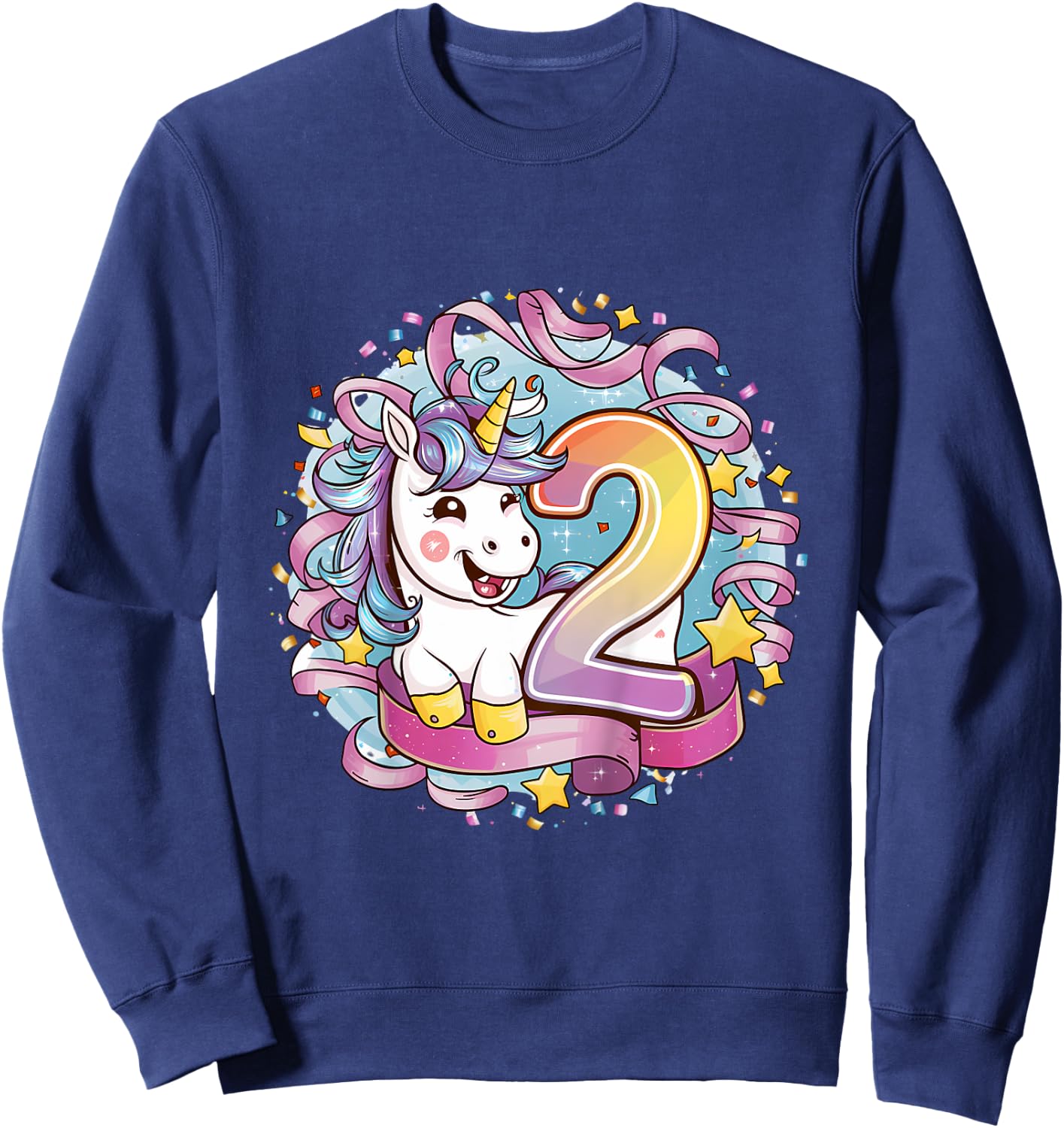 Kids Magical Unicorn Birthday Gift Kids Personalized - 2 Year Sweatshirt - Sweatshirt | Navy
