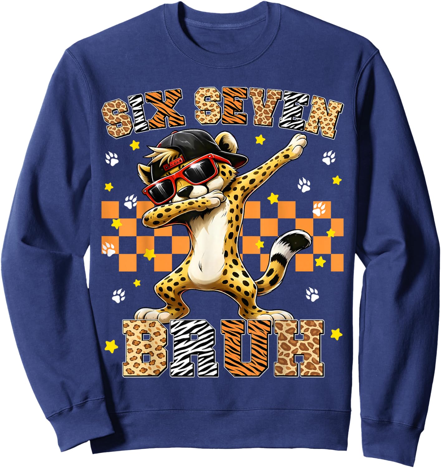 Bruh Funny Dabbing Cheetah Leopard Birthday Boy Toddler Kid Sweatshirt - Sweatshirt | Navy