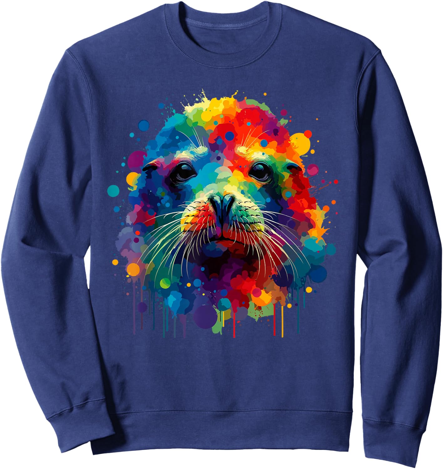 Colorful Splash Art Hawaiian Monk Seal Seals Sweatshirt - Sweatshirt | Navy