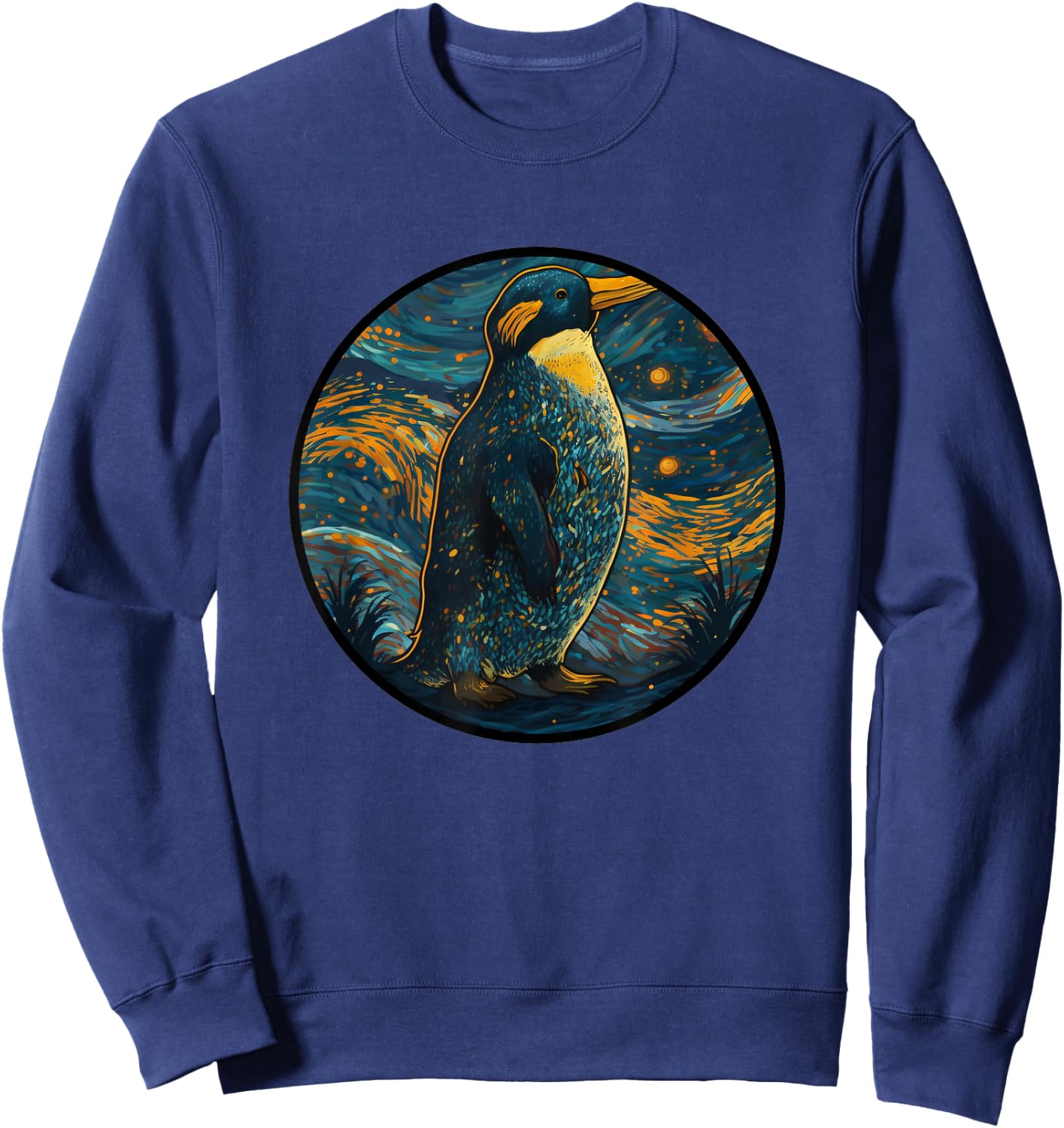 Macaroni Penguin in Starry Night Painting Men Women Kids Sweatshirt - Sweatshirt | Navy