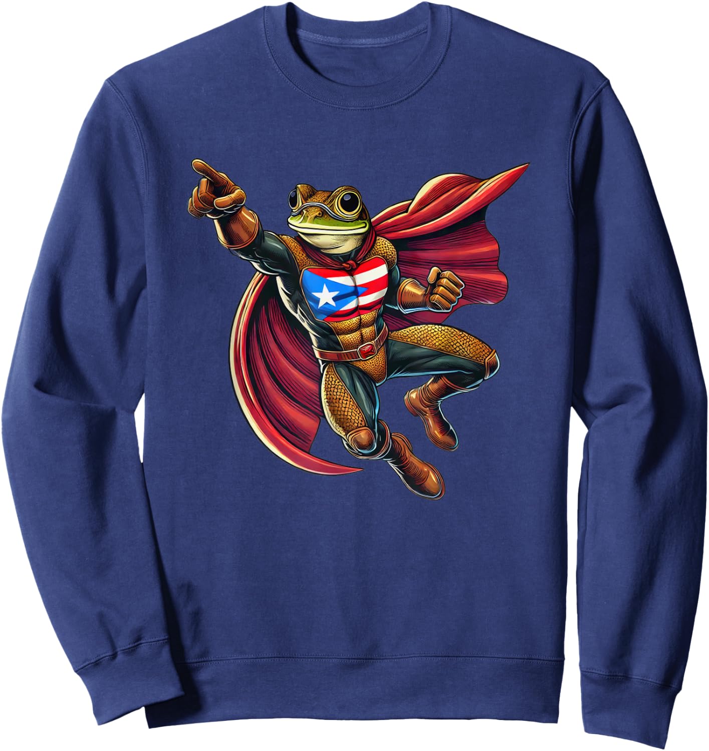 Coqui Superhero Boricua Power Puerto Rican Flag Flying Cape Sweatshirt - Sweatshirt | Navy