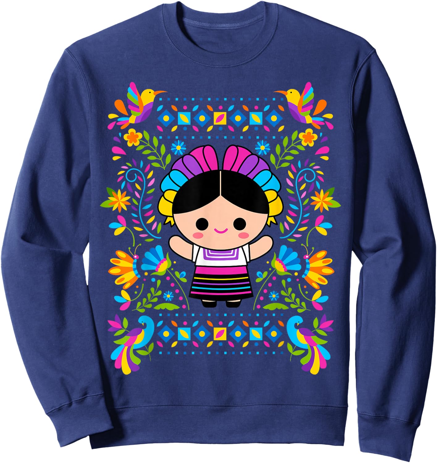 Viva Mexico Mexican Girl Flag Independence Day Girls Kids Sweatshirt - Sweatshirt | Navy
