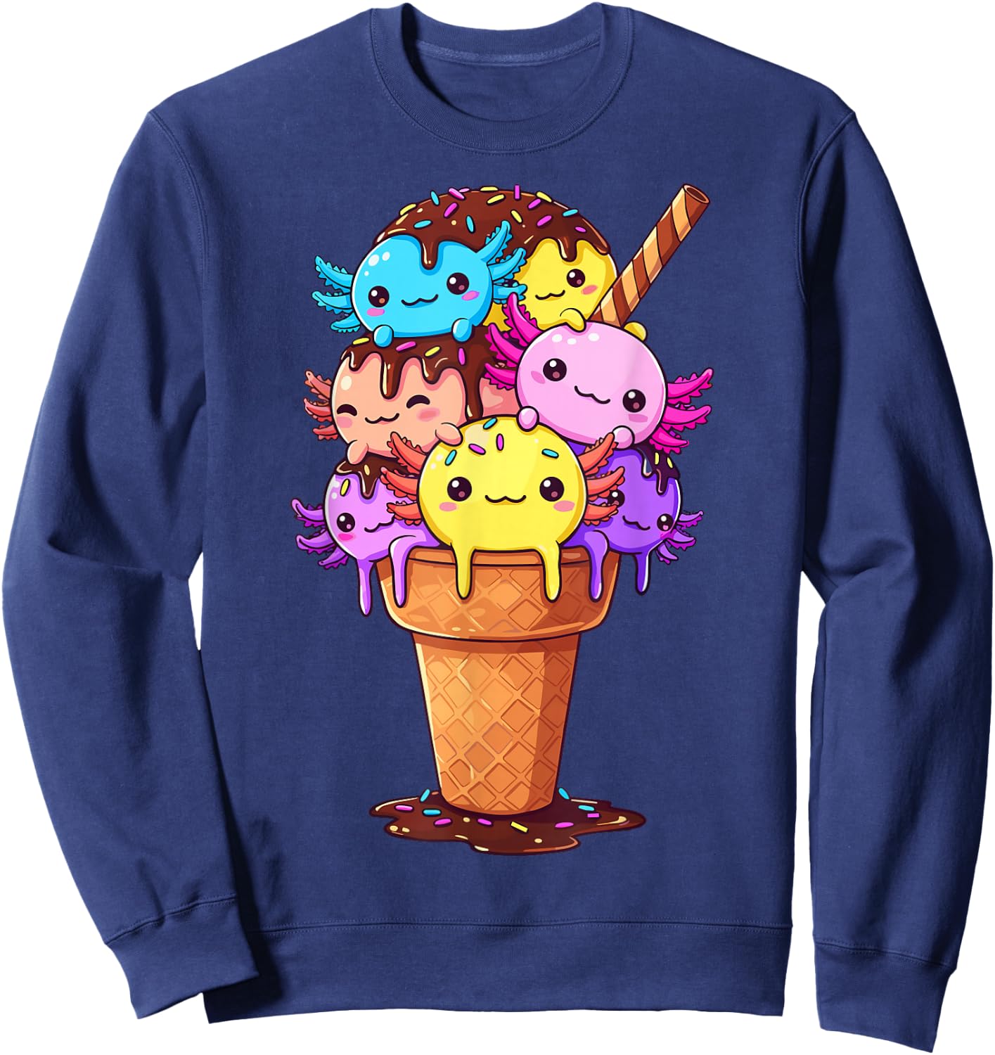 Axolotls Ice Cream Funny Axolotl Sweatshirt - Sweatshirt | Navy