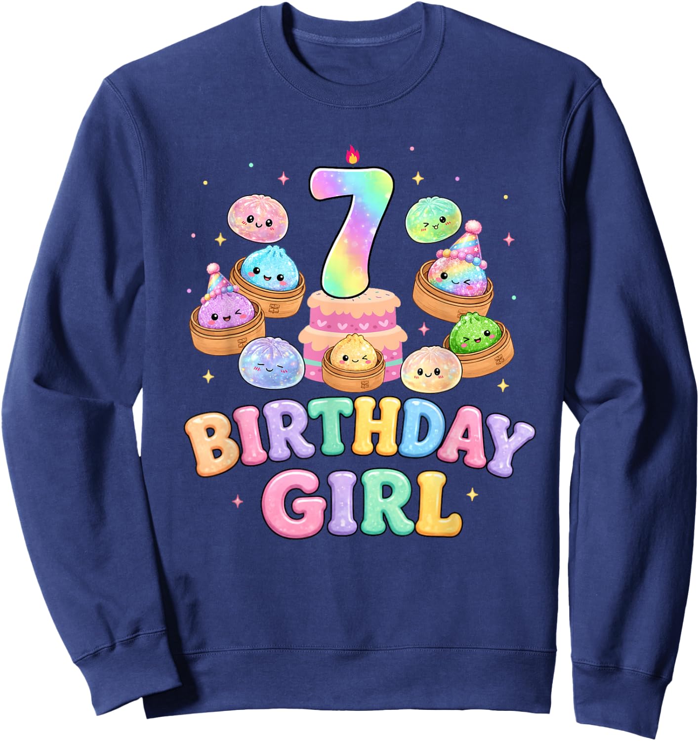 7th Birthday Girl Dumpling Shirt Cute Kawaii Dumpling Party Sweatshirt - Sweatshirt | Navy