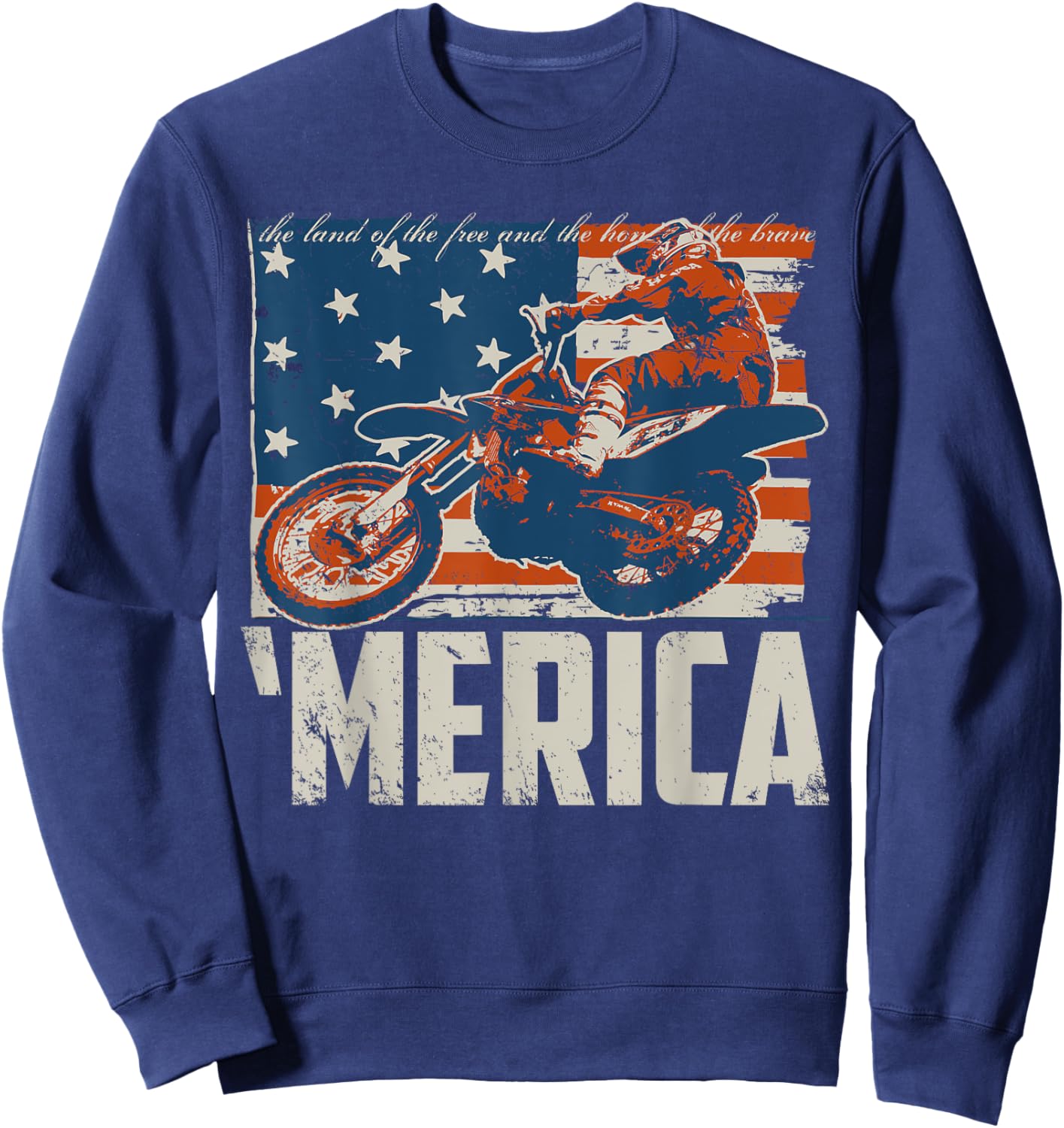 Motocross racer dirt bike 'Merica American Flag Men Sweatshirt - Sweatshirt | Navy