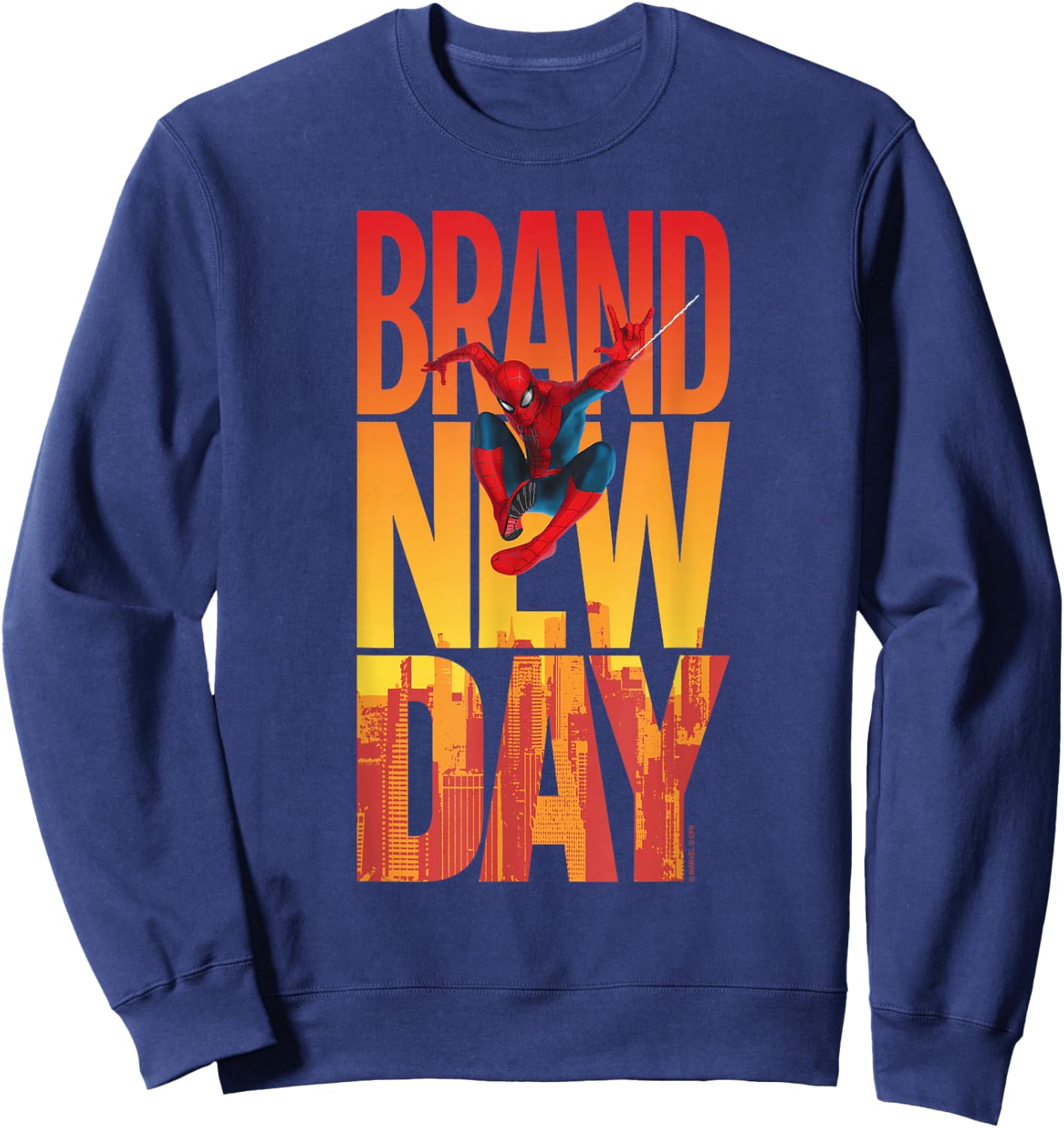 Marvel Spider-Man: New Day Spidey Sunset Text Stack Sweatshirt - Sweatshirt | Navy