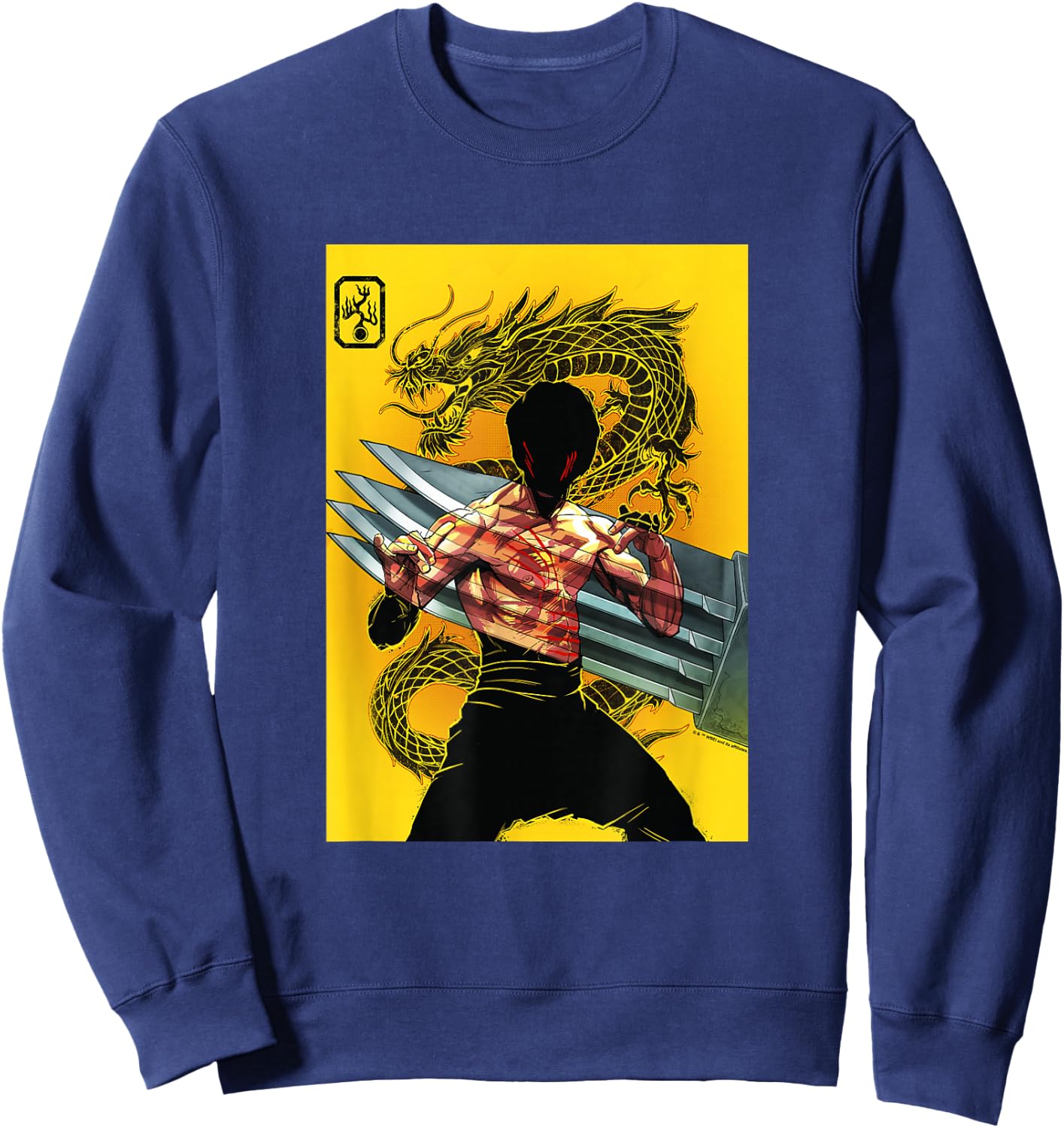 WB100 Enter The Dragon Bruce Lee Metal Claw Yellow Poster Sweatshirt - Sweatshirt | Navy