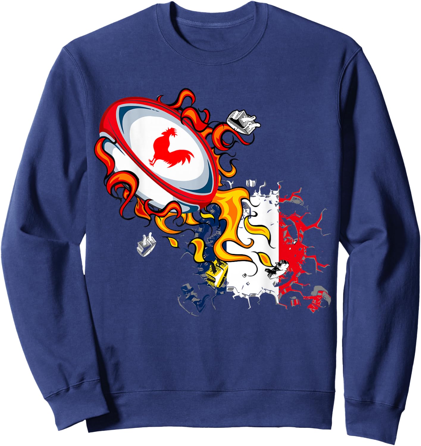 Rugby Shirt Player Child Man Flag Rooster Men Women , Black, S Sweatshirt - Sweatshirt | Navy