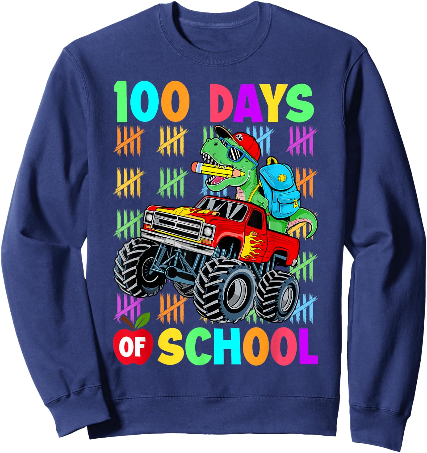 100 Days Of School Dinosaur 100 Days Smarter 100th Day Kids Sweatshirt - Sweatshirt | Navy