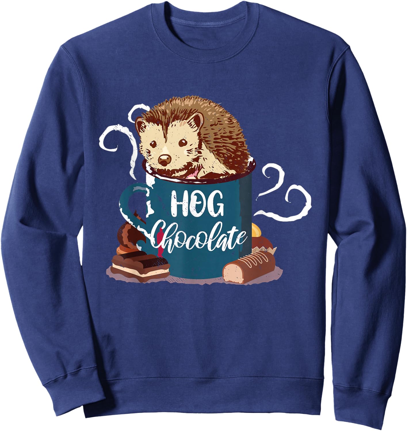 Hedgehog Hot Chocolate Porcupine Hedgehog Forest Animal Sweatshirt - Sweatshirt | Navy