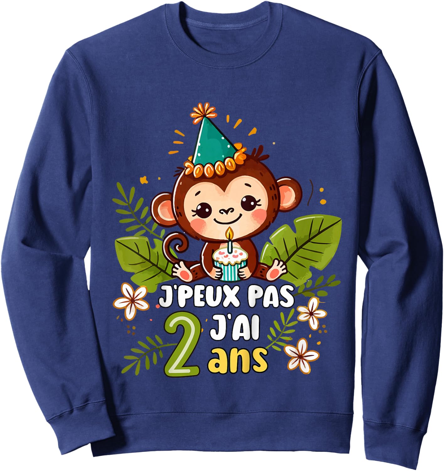 Child Je Peux Pas J'ai 2 Years Birthday Jungle Monkey Boy Green , Green, 2 Sweatshirt - Sweatshirt | Navy