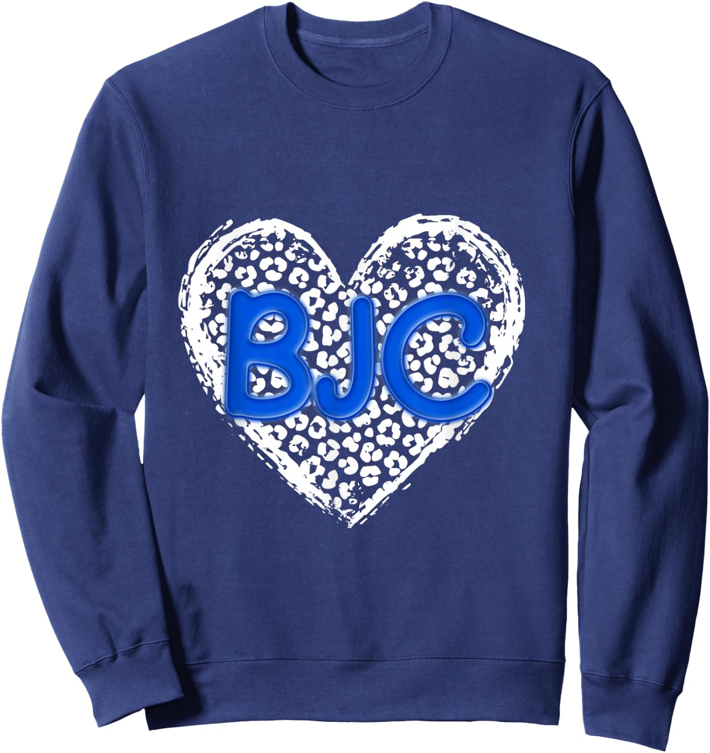 BJC Blue Initials Leopard Cheetah Heart Trendy Sweatshirt - Sweatshirt | Navy