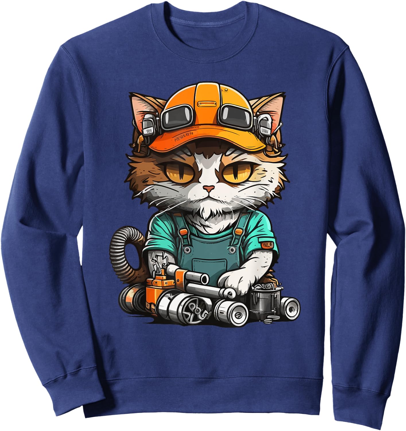 Manga Mechanic Cat - Repair Fun with Cat Flair Sweatshirt - Sweatshirt | Navy