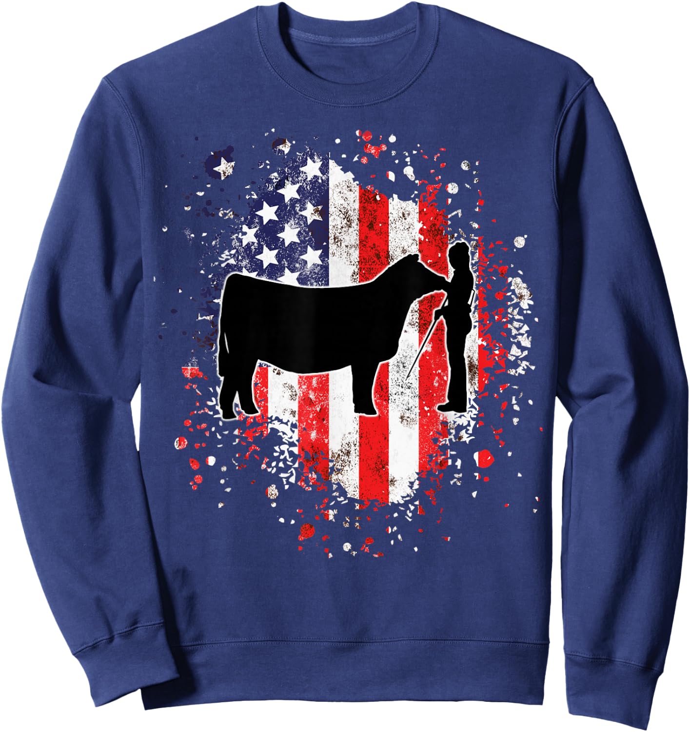 Patriotic Showmanship Girl and Show Stock Steer Sweatshirt - Sweatshirt | Navy