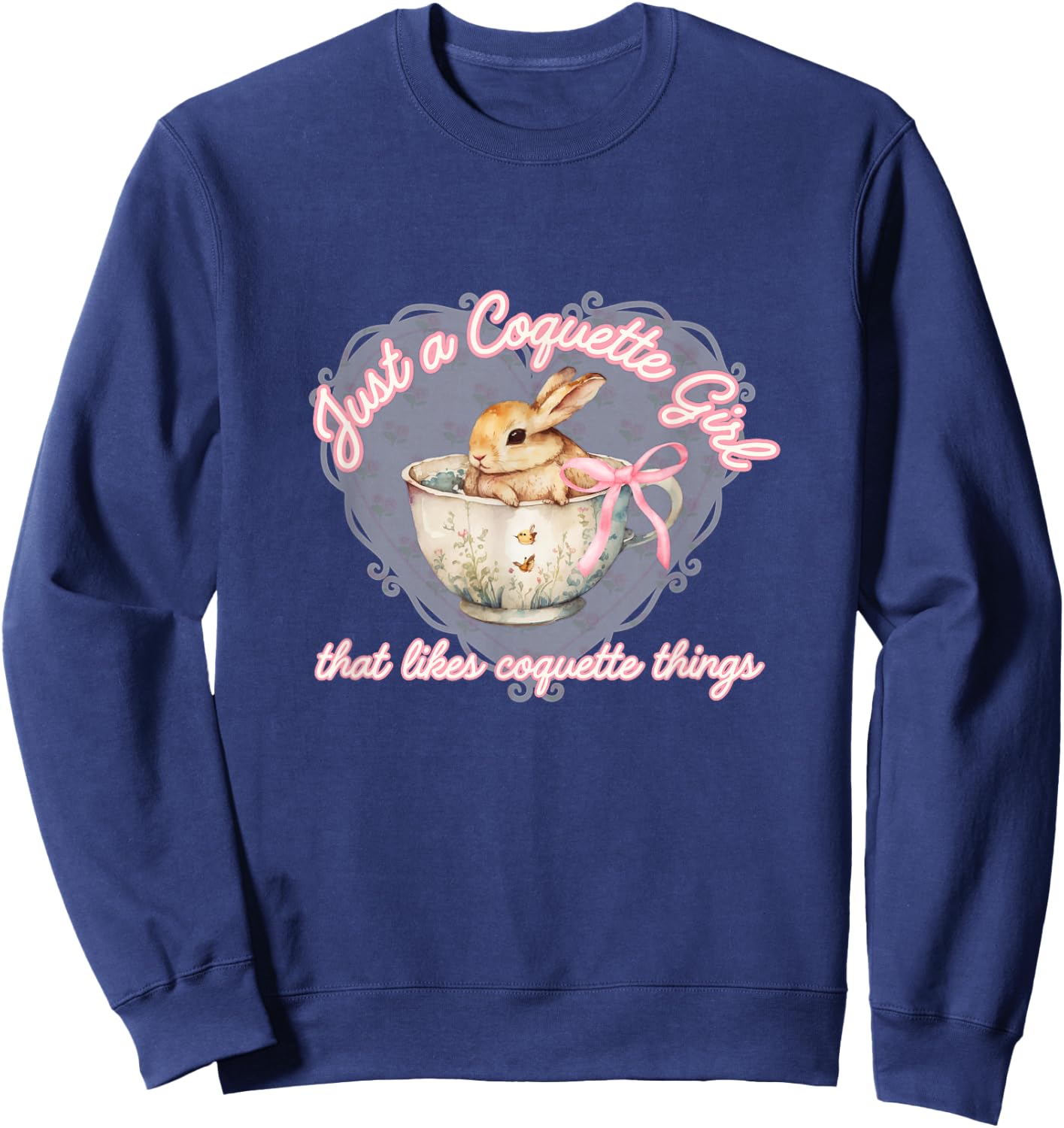 Coquette Bow Simple Pink Cute Girl, Bunny Coquette Things Sweatshirt - Sweatshirt | Navy