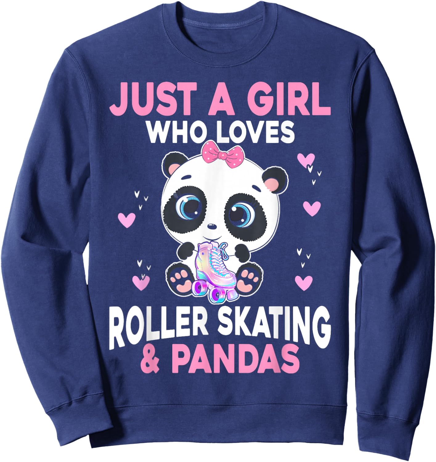 Girl Loves Roller Skating & Pandas Roller Skate Sweatshirt - Sweatshirt | Navy