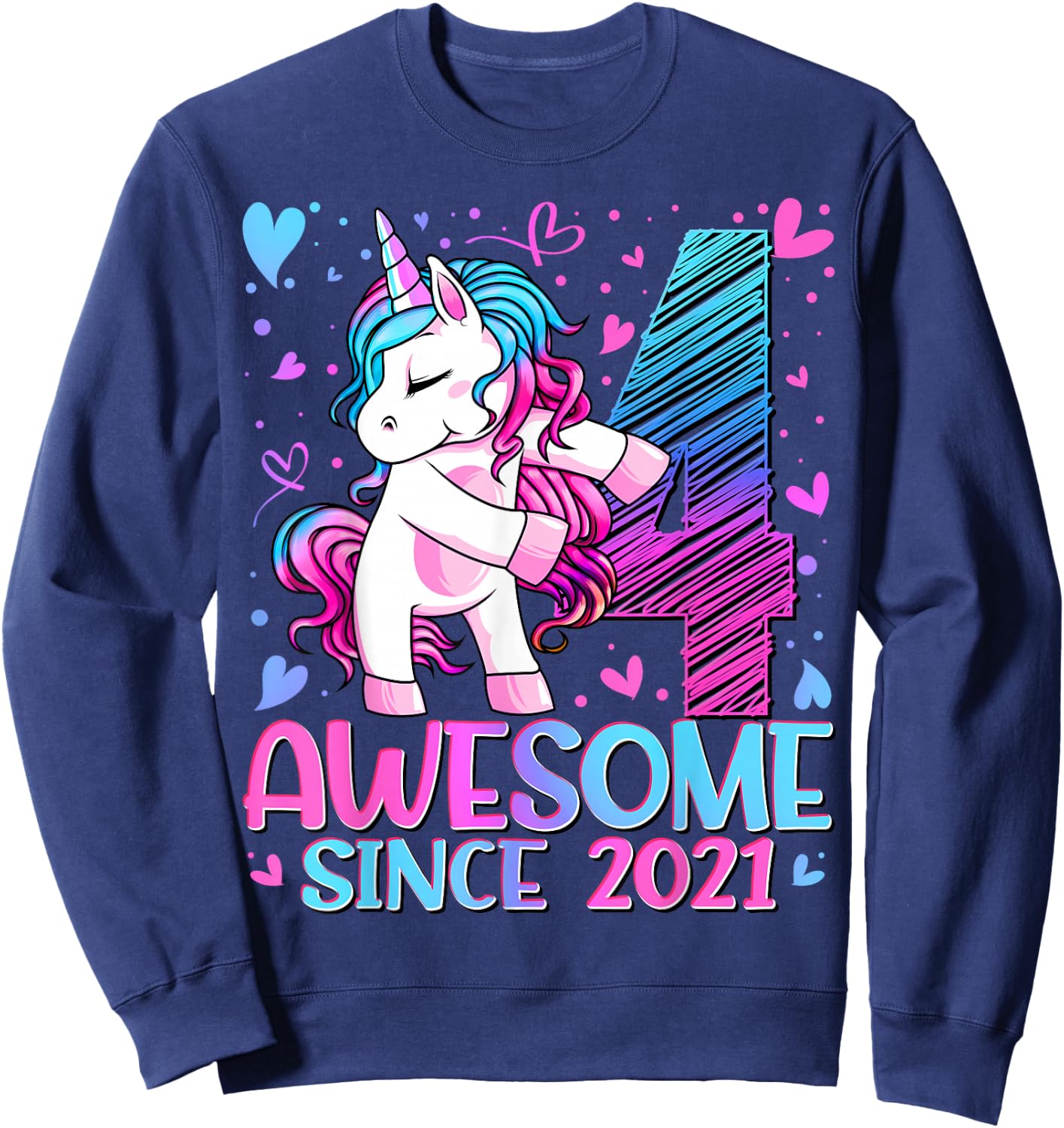 4 Year Old Unicorn Gifts For Girls 4th Birthday Girl Party Sweatshirt - Sweatshirt | Navy