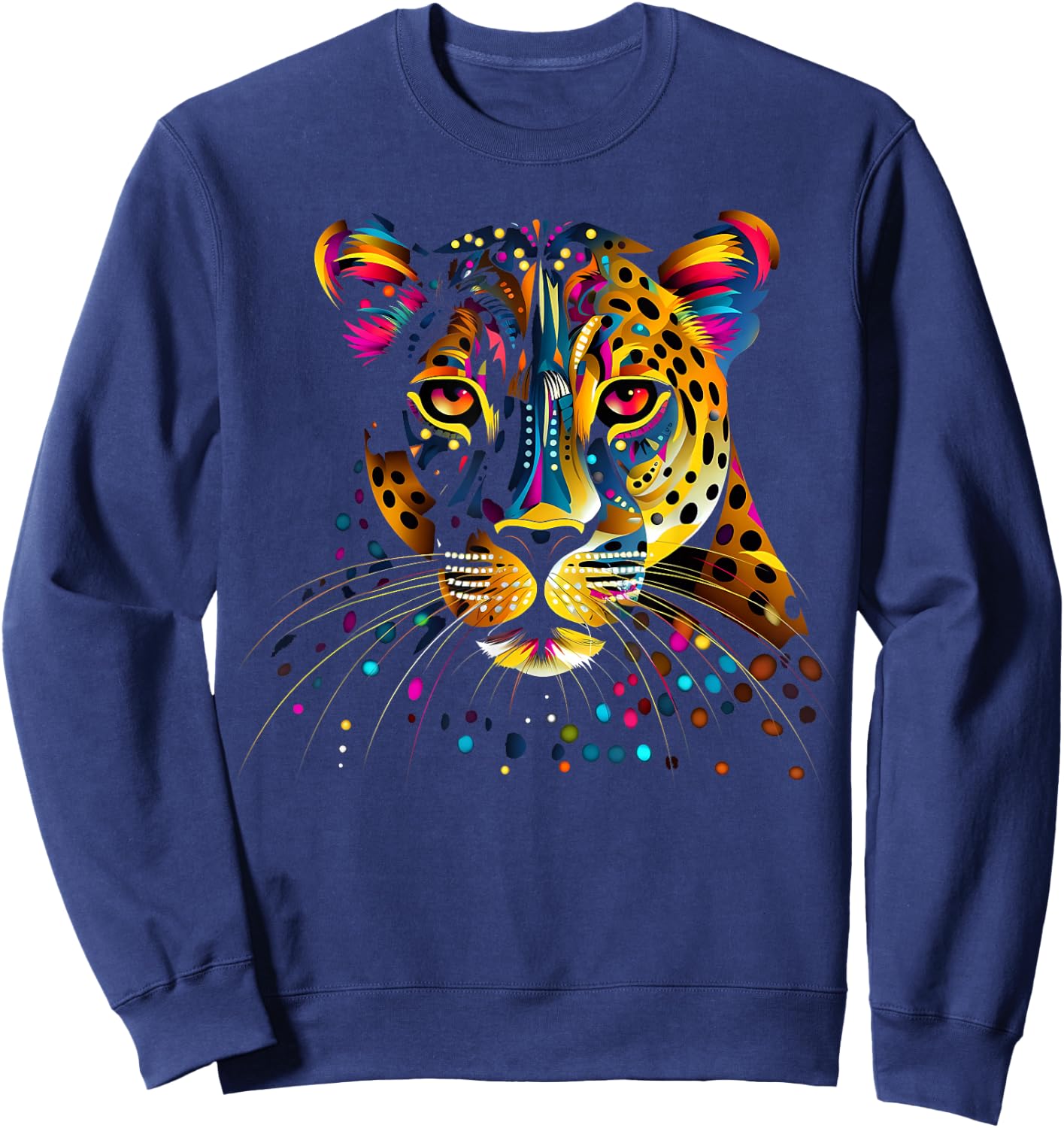 Colorful Leopard Face Jaguar Animal Big Cats Panther Black Sweatshirt - Sweatshirt | Navy