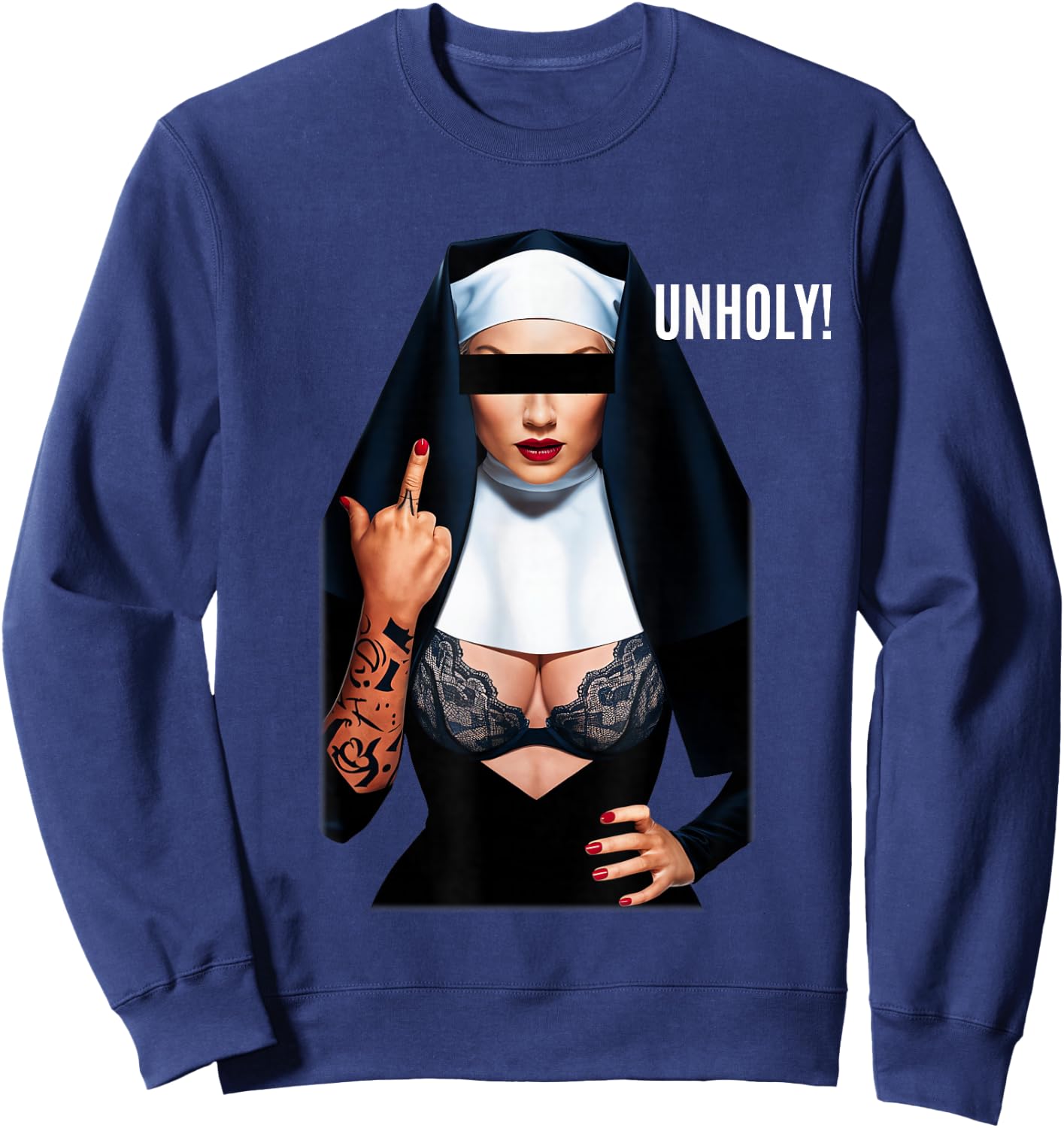 Unholy Sexy Nun Tattoo , Black, S Sweatshirt - Sweatshirt | Navy