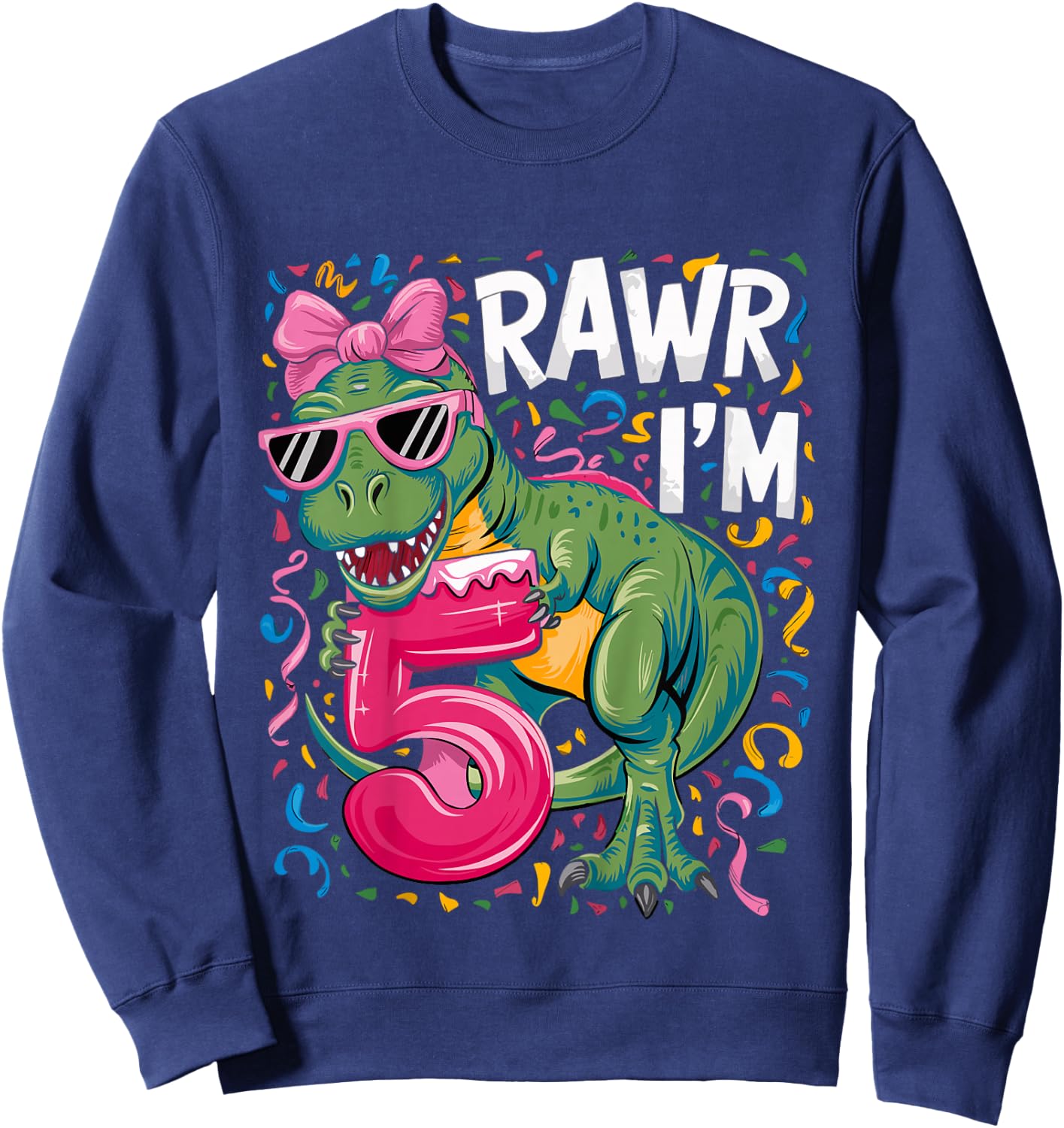 5 Year Old T Rex Dinosaur 5nd Birthday Girl Sweatshirt - Sweatshirt | Navy