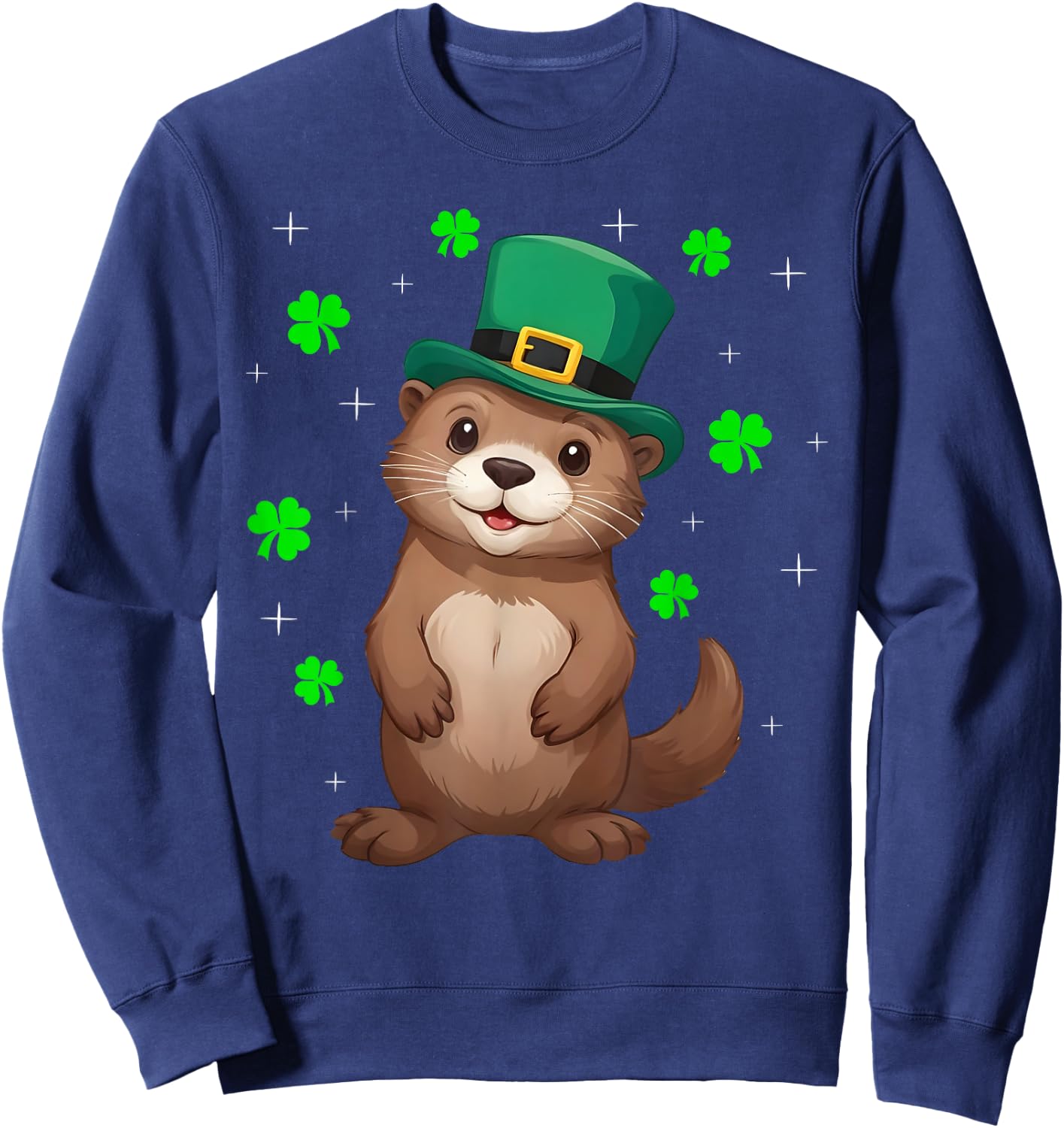 Irish Shamrock Leprechaun Hat Otter St Patrick's Day Sweatshirt - Sweatshirt | Navy