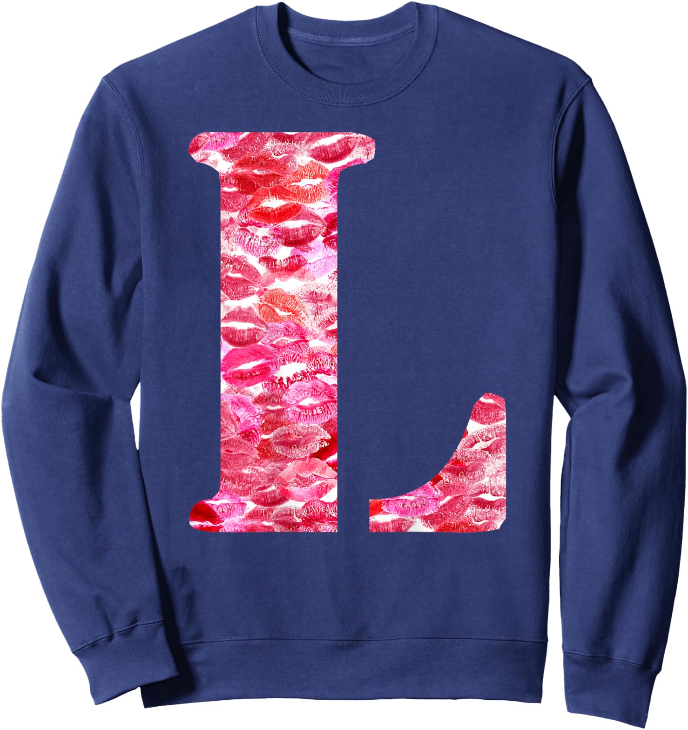 Back Print Only - Lipstick Kisses For Boyfriend Letter L , Black, S Sweatshirt - Sweatshirt | Navy
