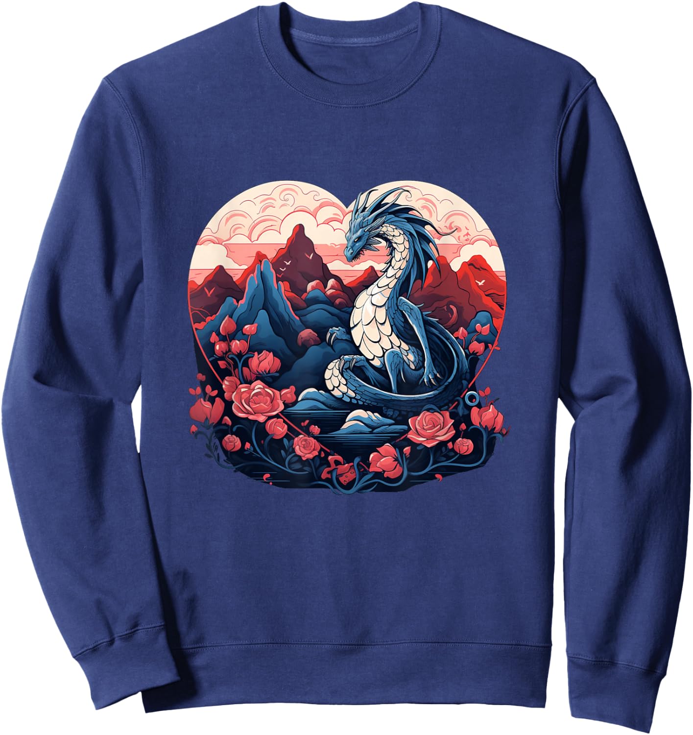 Funny Flowers Dragon for Romantic Roses Lovers and Couples Sweatshirt - Sweatshirt | Navy