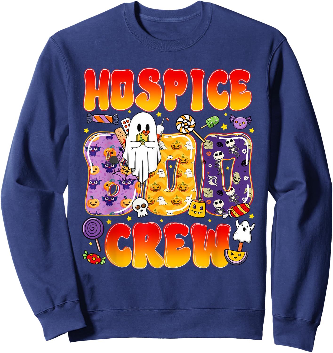 Hospice Boo Crew Hospice Nurse Funny Halloween Sweatshirt - Sweatshirt | Navy