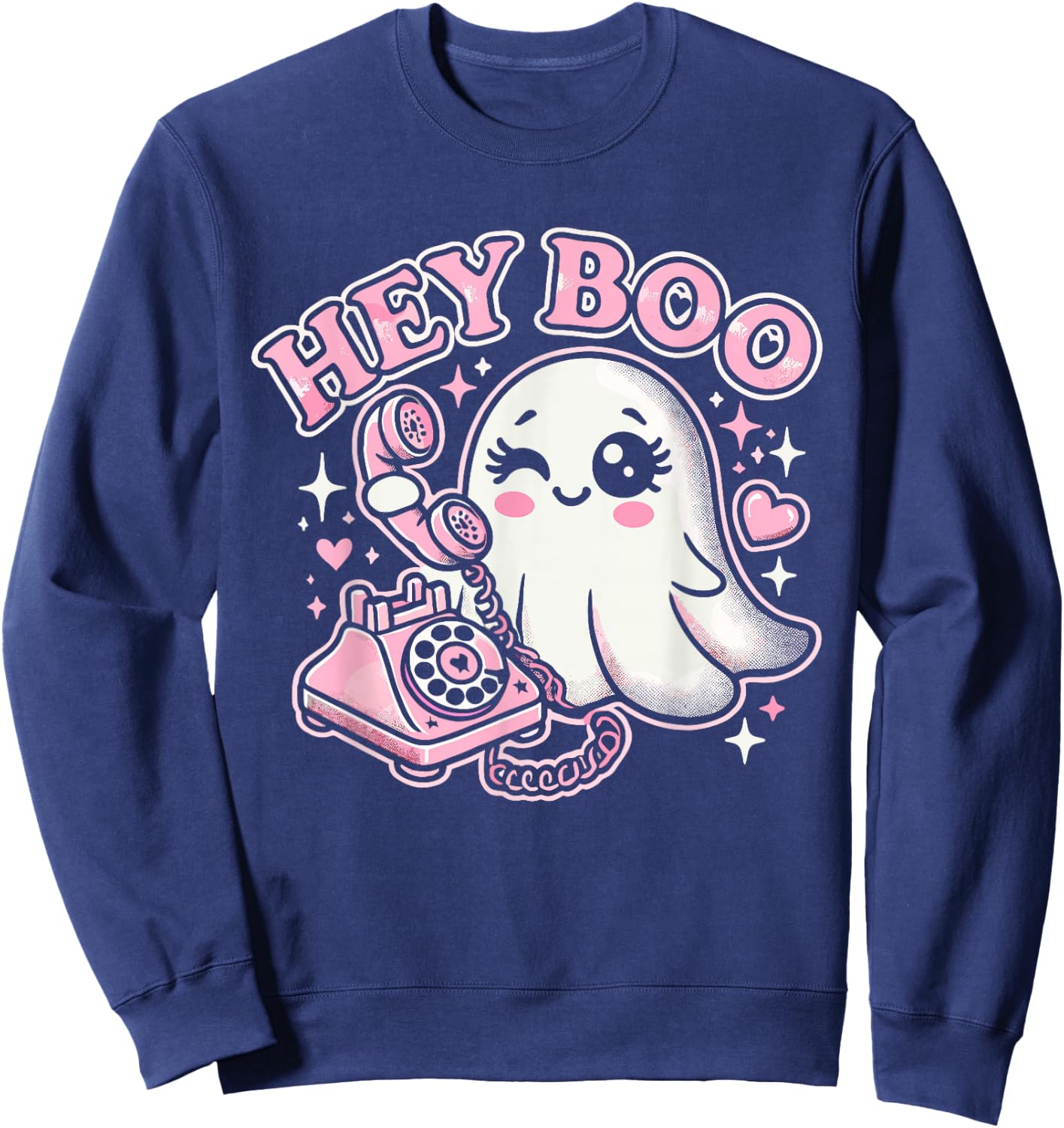 Groovy Hey Boo Cute Ghost Funny Halloween Girls Women Kids Sweatshirt - Sweatshirt | Navy
