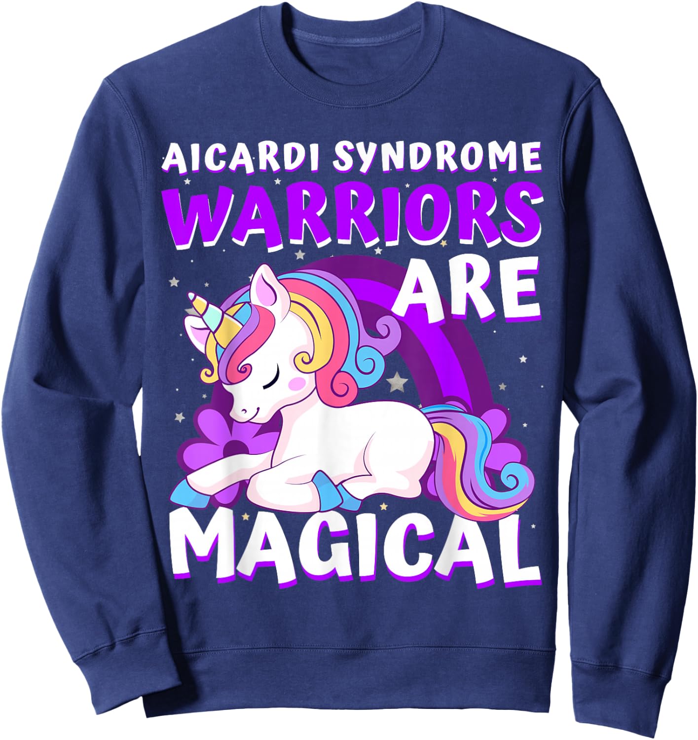 Warriors Magical Aicardi Syndrome Awareness Unicorn Purple Sweatshirt - Sweatshirt | Navy
