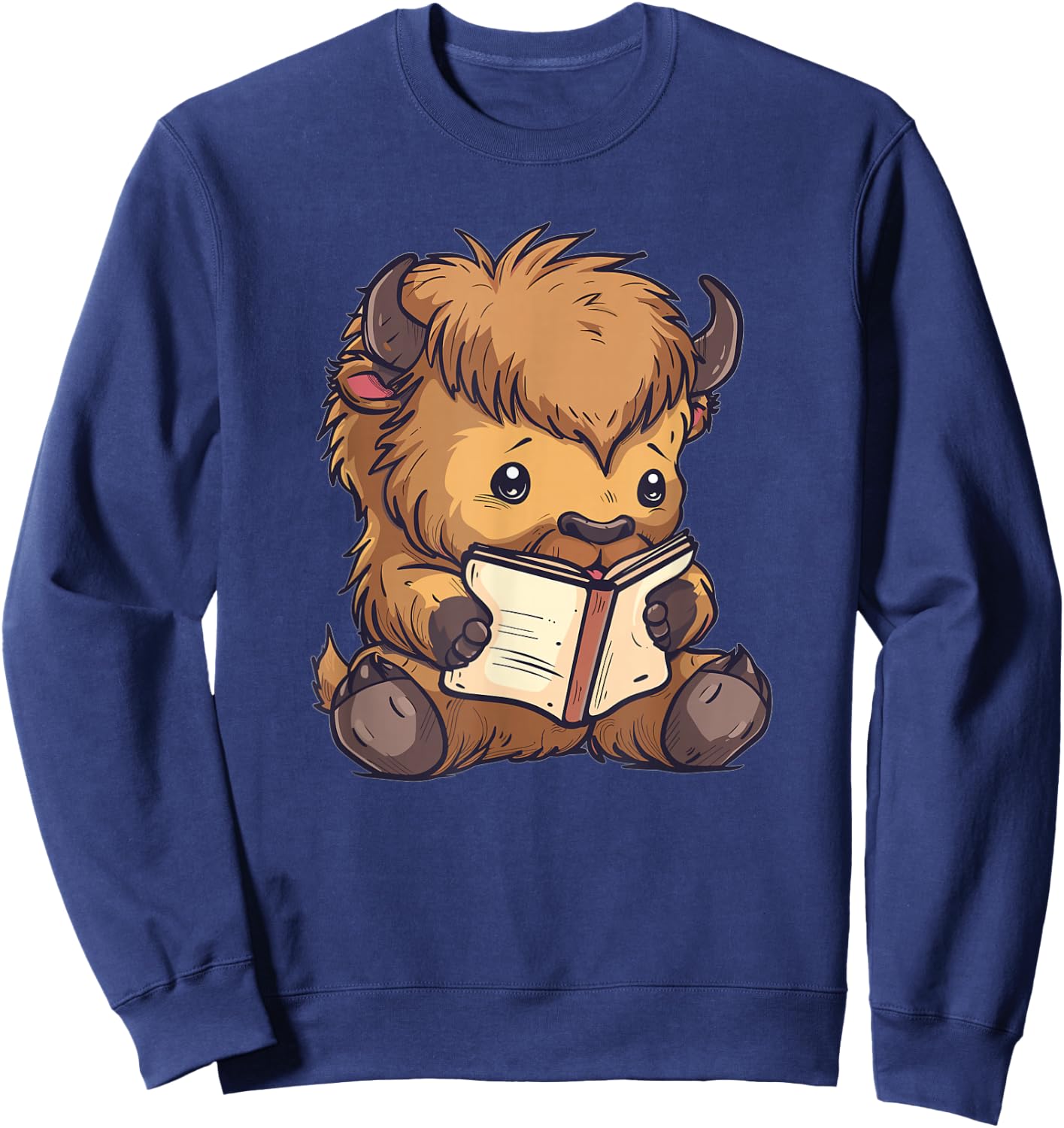 Cute Bison With Book I Kids Bison Sweatshirt - Sweatshirt | Navy