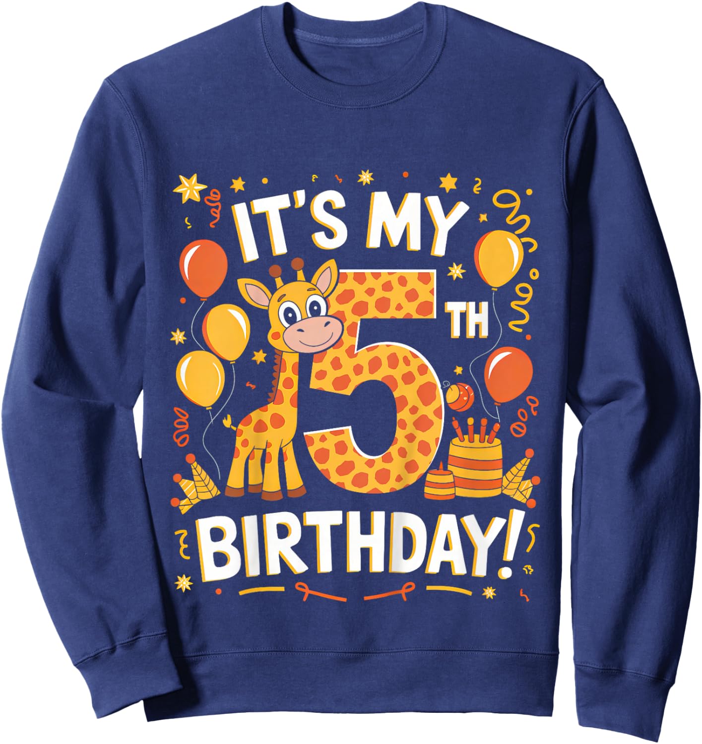 Kids Its My 5th Happy Birthday Giraffe 5 Years Old Party Toddlers Sweatshirt - Sweatshirt | Navy