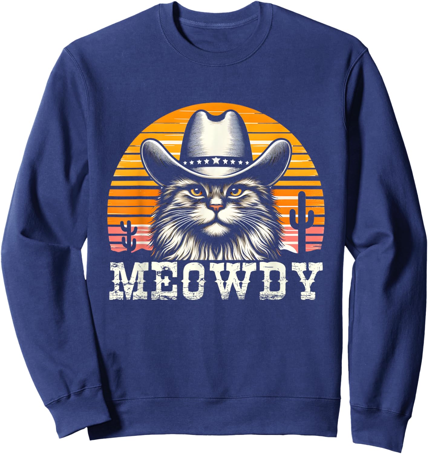 Meowdy Country Music Vintage Cat Cowboy Hat Western Sweatshirt - Sweatshirt | Navy