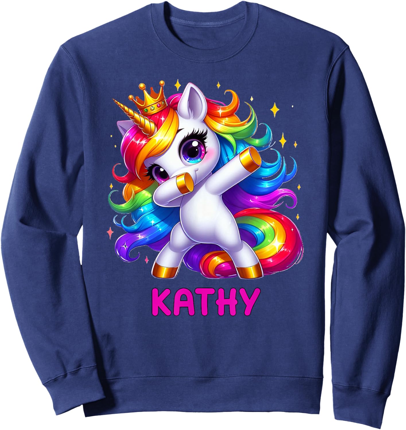KATHY Personalized Name Dabbing Unicorn Birthday Queen Sweatshirt - Sweatshirt | Navy