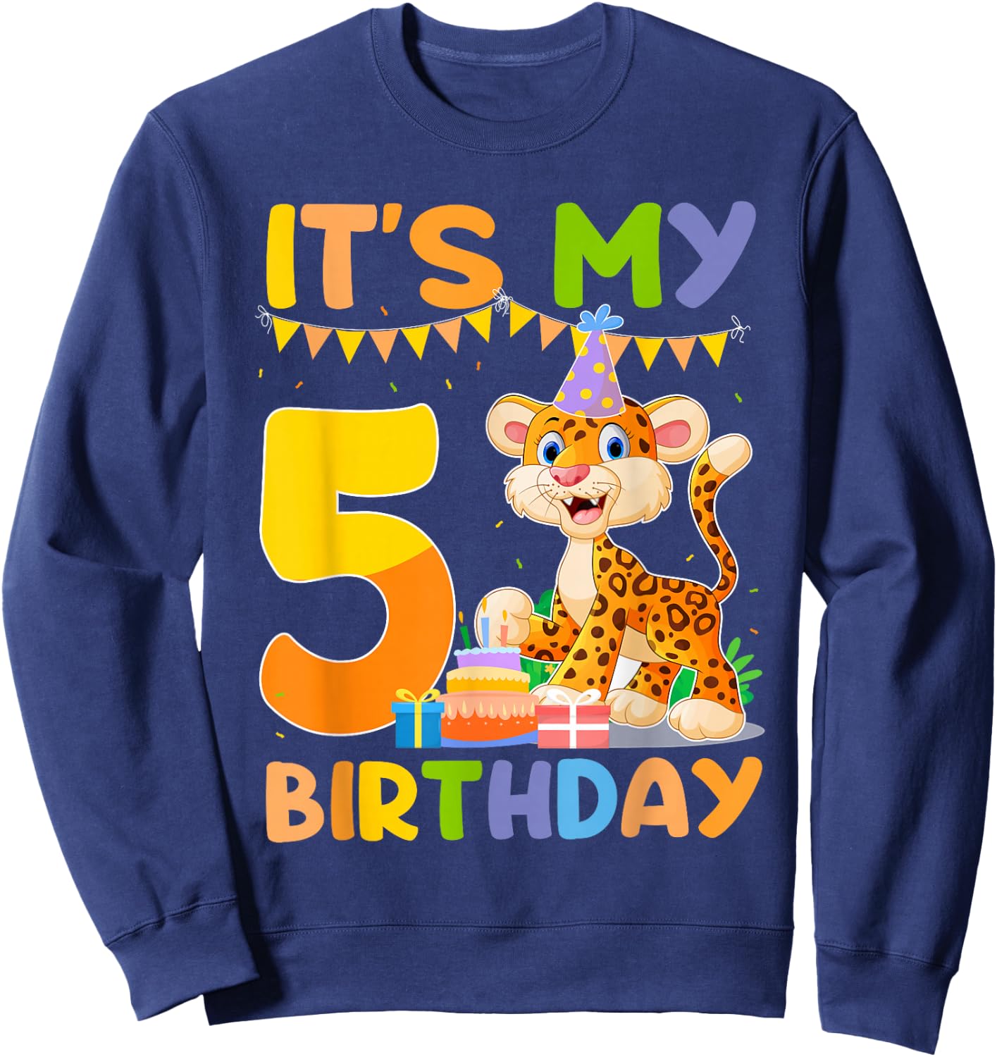 It's My 5th Birthday Leopard Cheetah 5 Year Old Birthday Par Sweatshirt - Sweatshirt | Navy