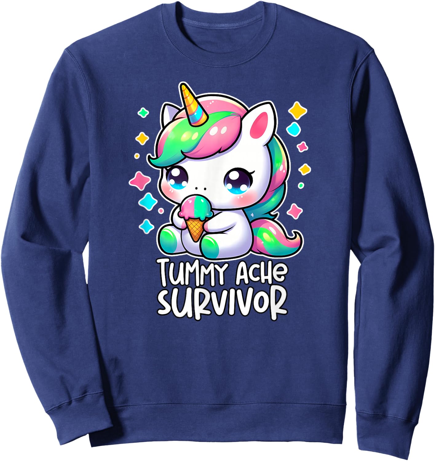 Tummy Ache Survivor Cute Unicorn My Tummy Hurts Meme Kids Sweatshirt - Sweatshirt | Navy