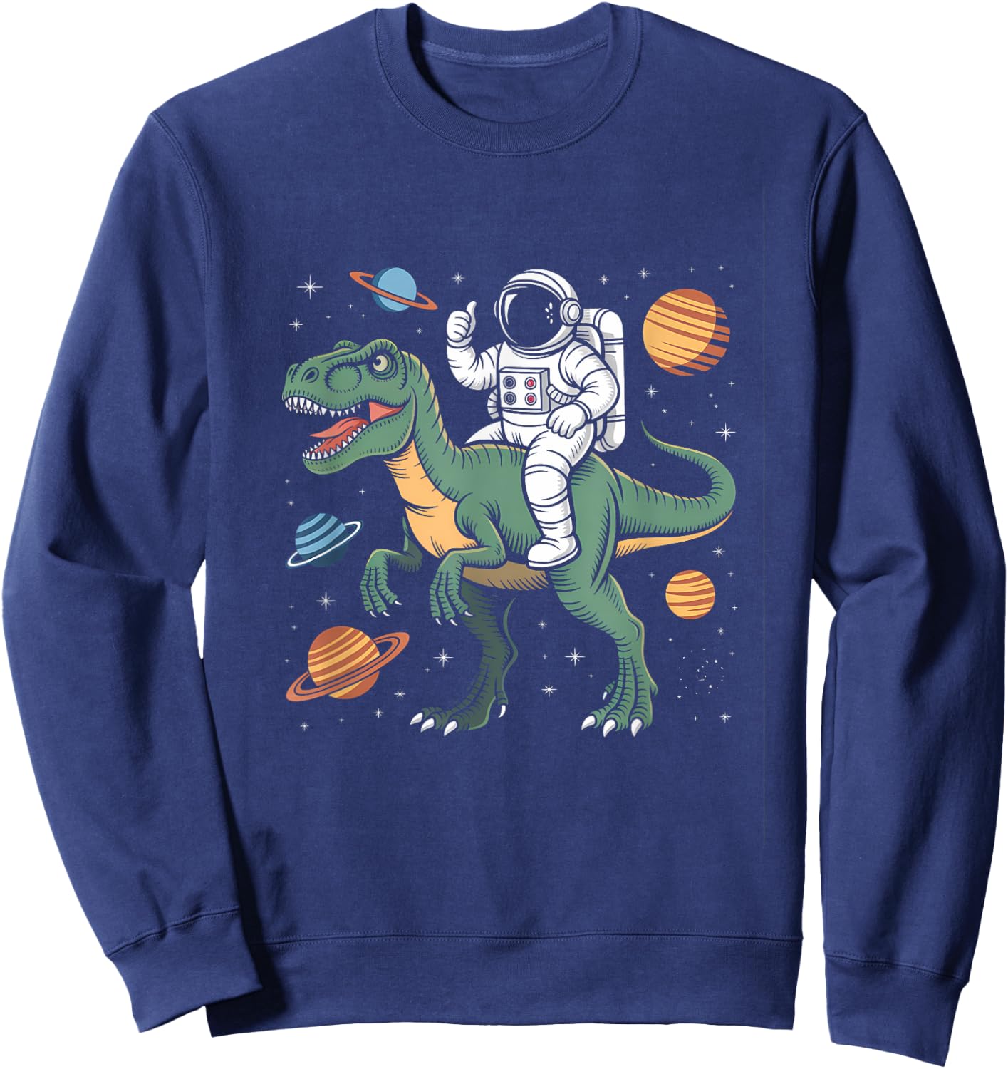 Astronaut On Dino Trex Space Rocker Boys Kids Toddler Sweatshirt - Sweatshirt | Navy
