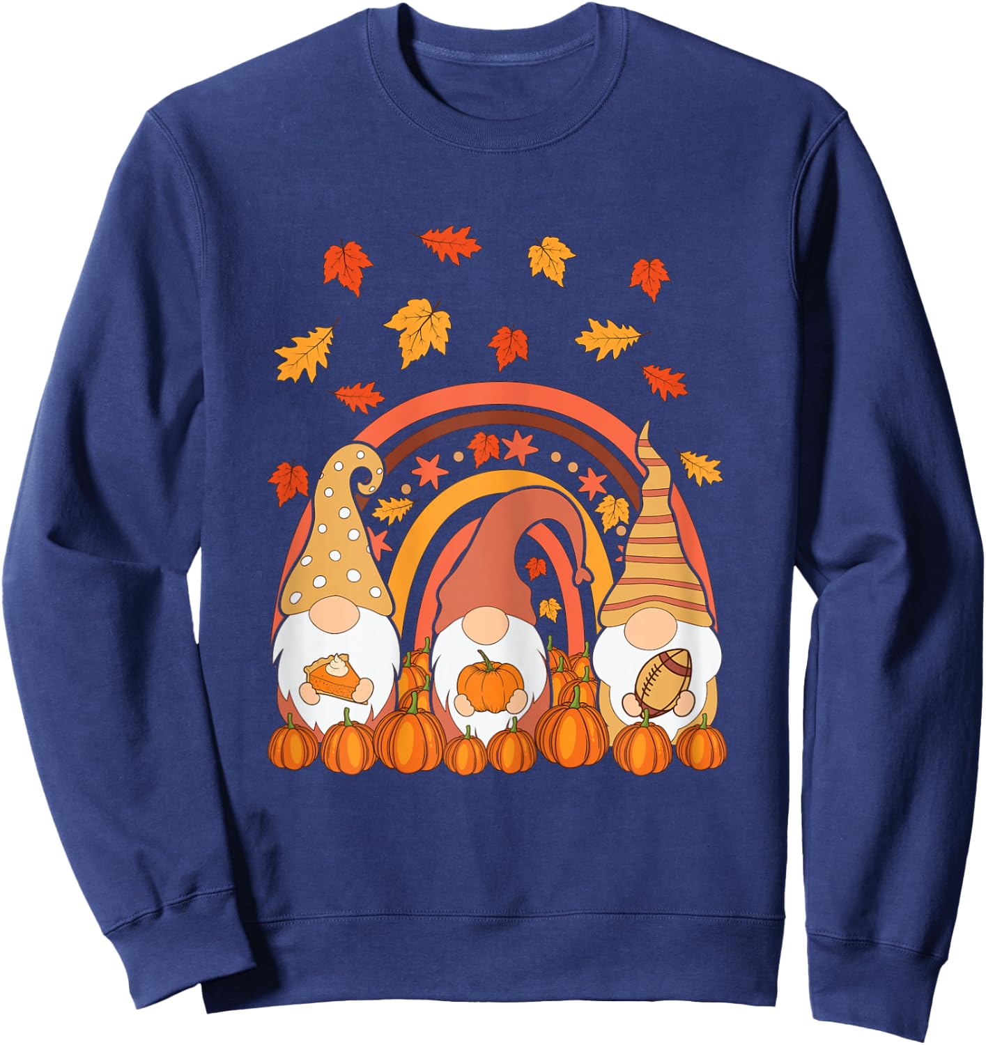 Thanksgiving Colorful Rainbow Pumpkin Fall Leaf Gnomes Sweatshirt - Sweatshirt | Navy