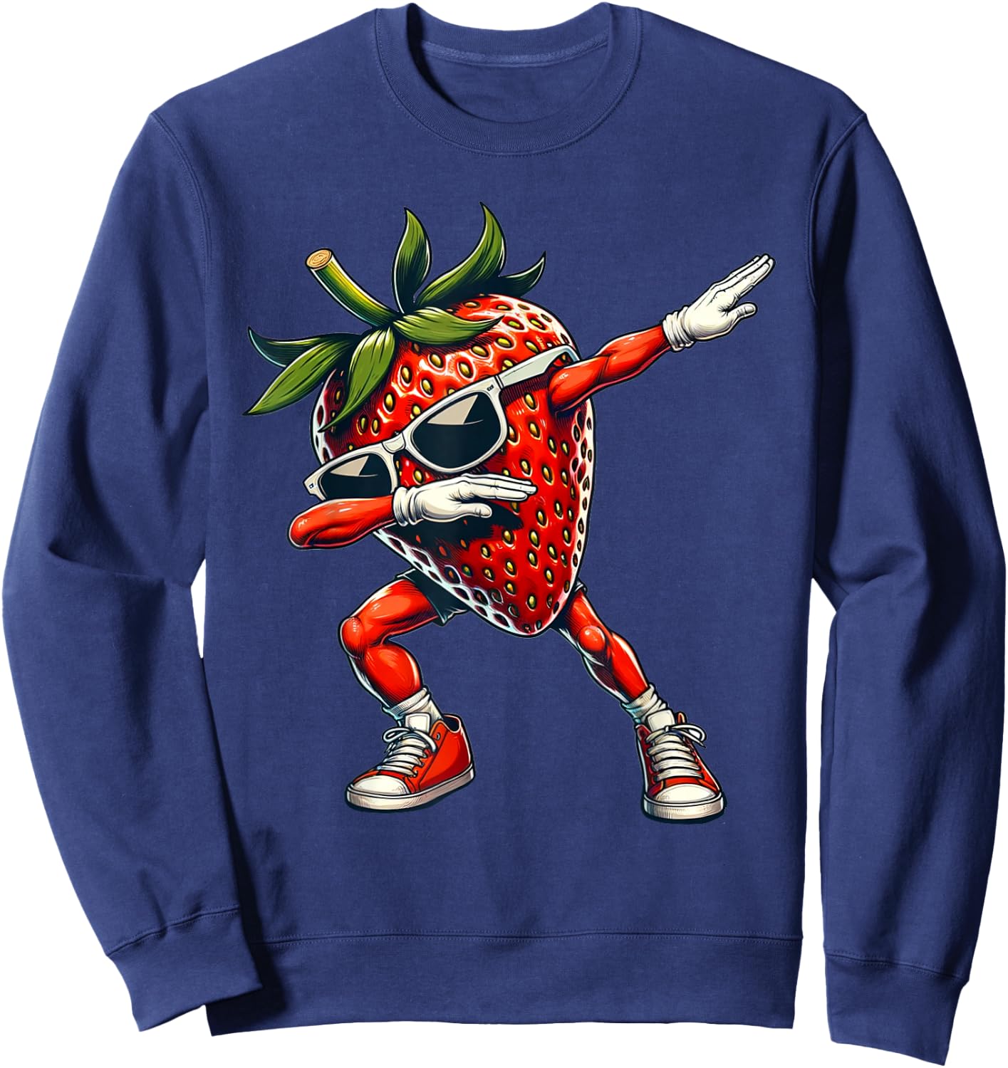 Dabbing Red Strawberry Funny Red Berry with Strawberry Sweatshirt - Sweatshirt | Navy