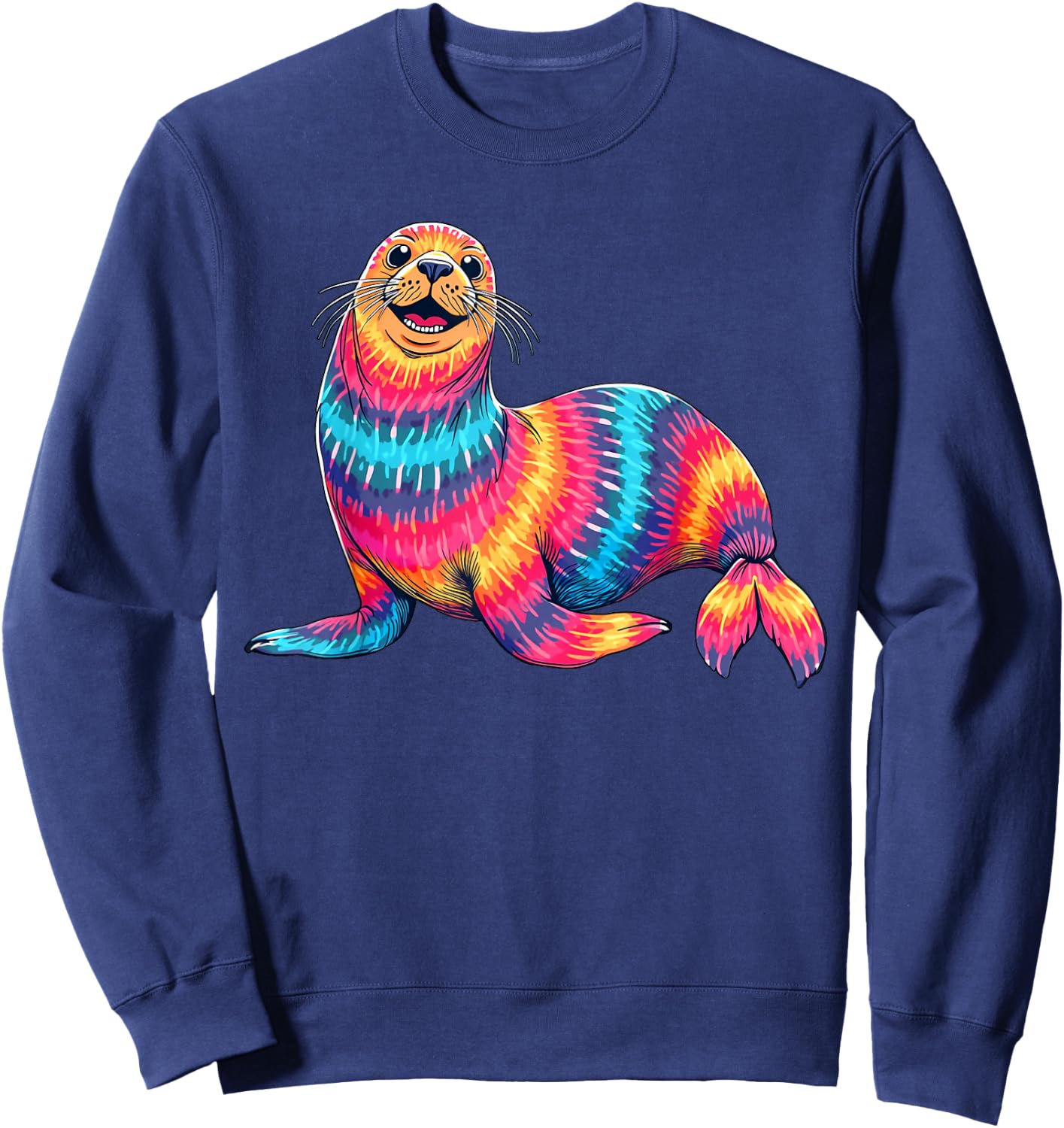 Tie Dye Seal Colorful Hippie Seal Rainbow Sweatshirt - Sweatshirt | Navy