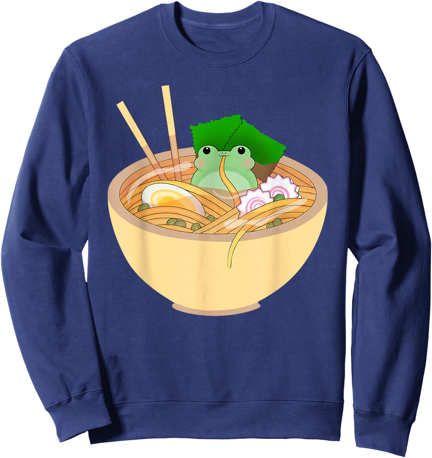 Cute Kawaii Frog Eating In Ramen Bowl Sweatshirt - Sweatshirt | Navy