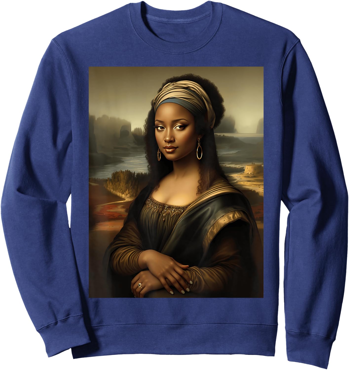 Black Mona Lisa African American Black History Month Funny Sweatshirt - Sweatshirt | Navy