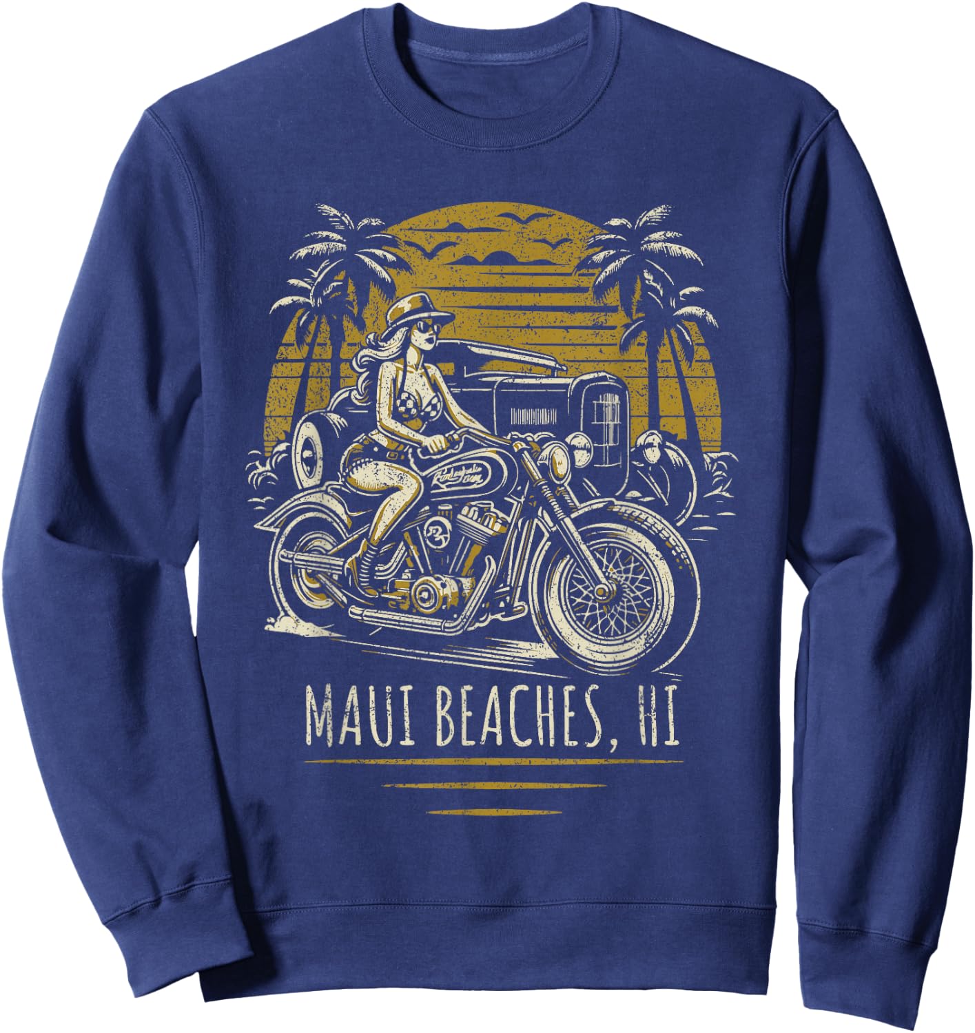 Maui Beaches Hawaii Motorcycle Hotrod Vintage Design Sweatshirt - Sweatshirt | Navy