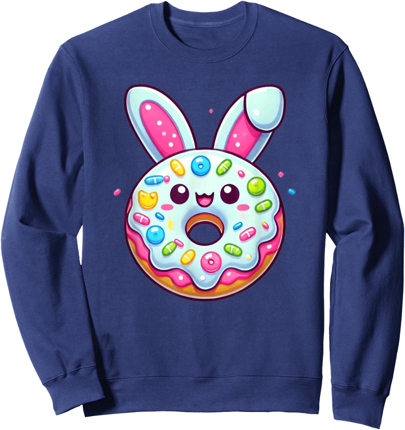 Funny Donut Easter Shirt with Bunny Ears for Boys Girls Kids Sweatshirt - Sweatshirt | Navy
