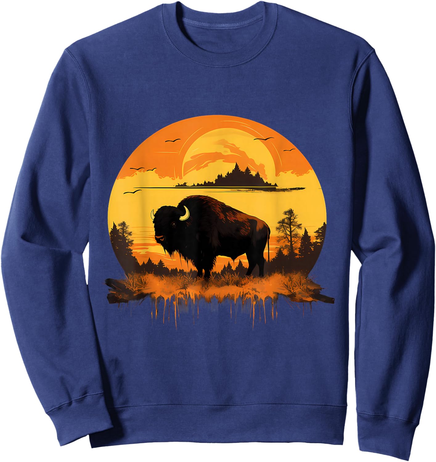 Buffalo Nature Sunset Bison Colorful Savanna Animal Art Sweatshirt - Sweatshirt | Navy