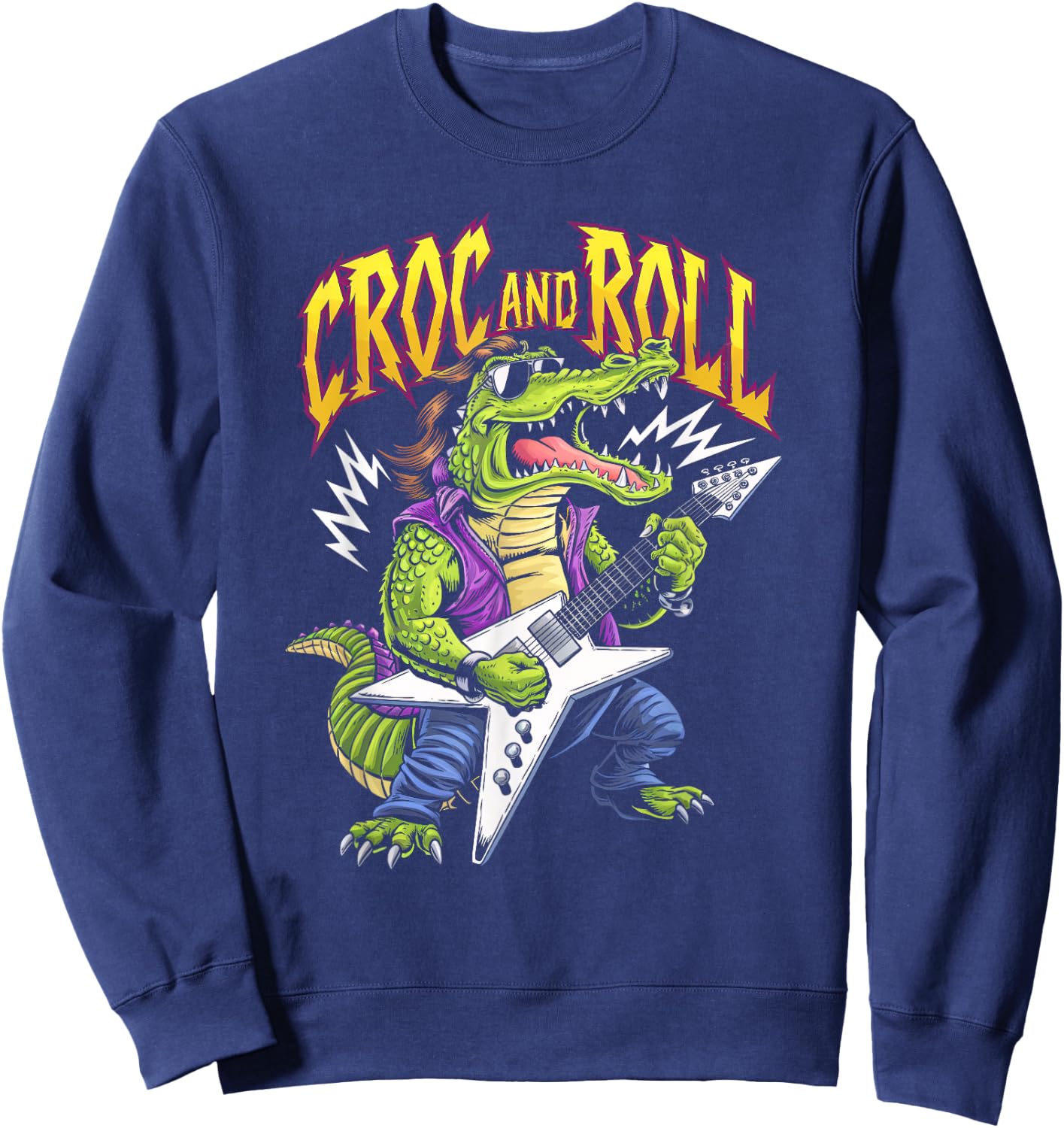 Croc And Roll Funny Crocodile Electric Guitar Rock Boys Men Sweatshirt - Sweatshirt | Navy