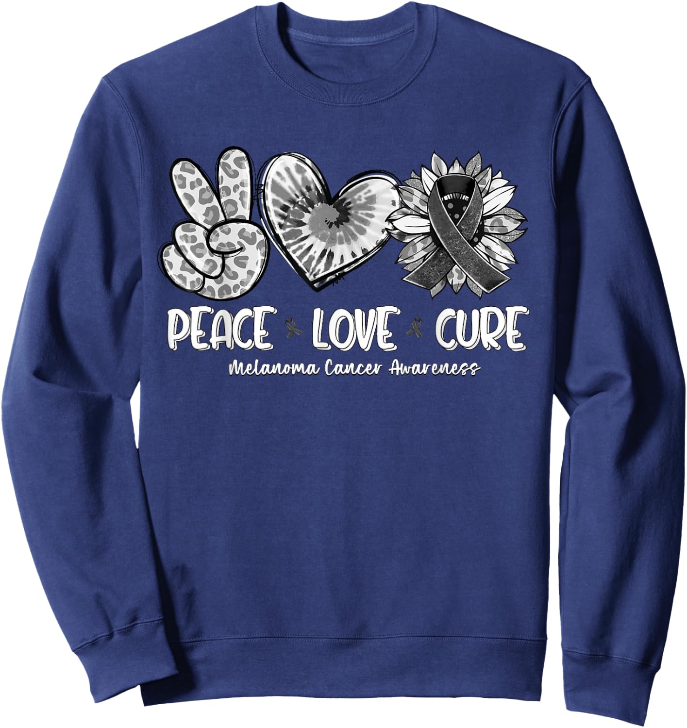 Peace Love Cure Sunflower Melanoma Cancer Awareness Gifts Sweatshirt - Sweatshirt | Navy