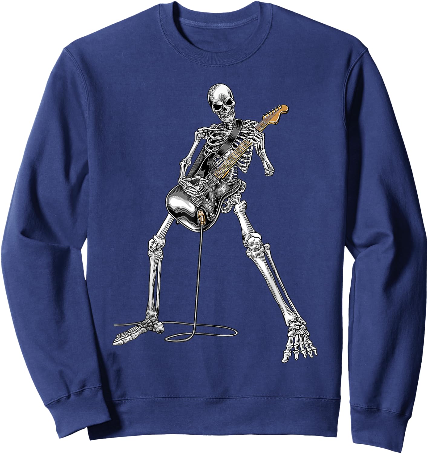 Halloween Skeleton Playing Guitar Rock And Roll Band Sweatshirt - Sweatshirt | Navy