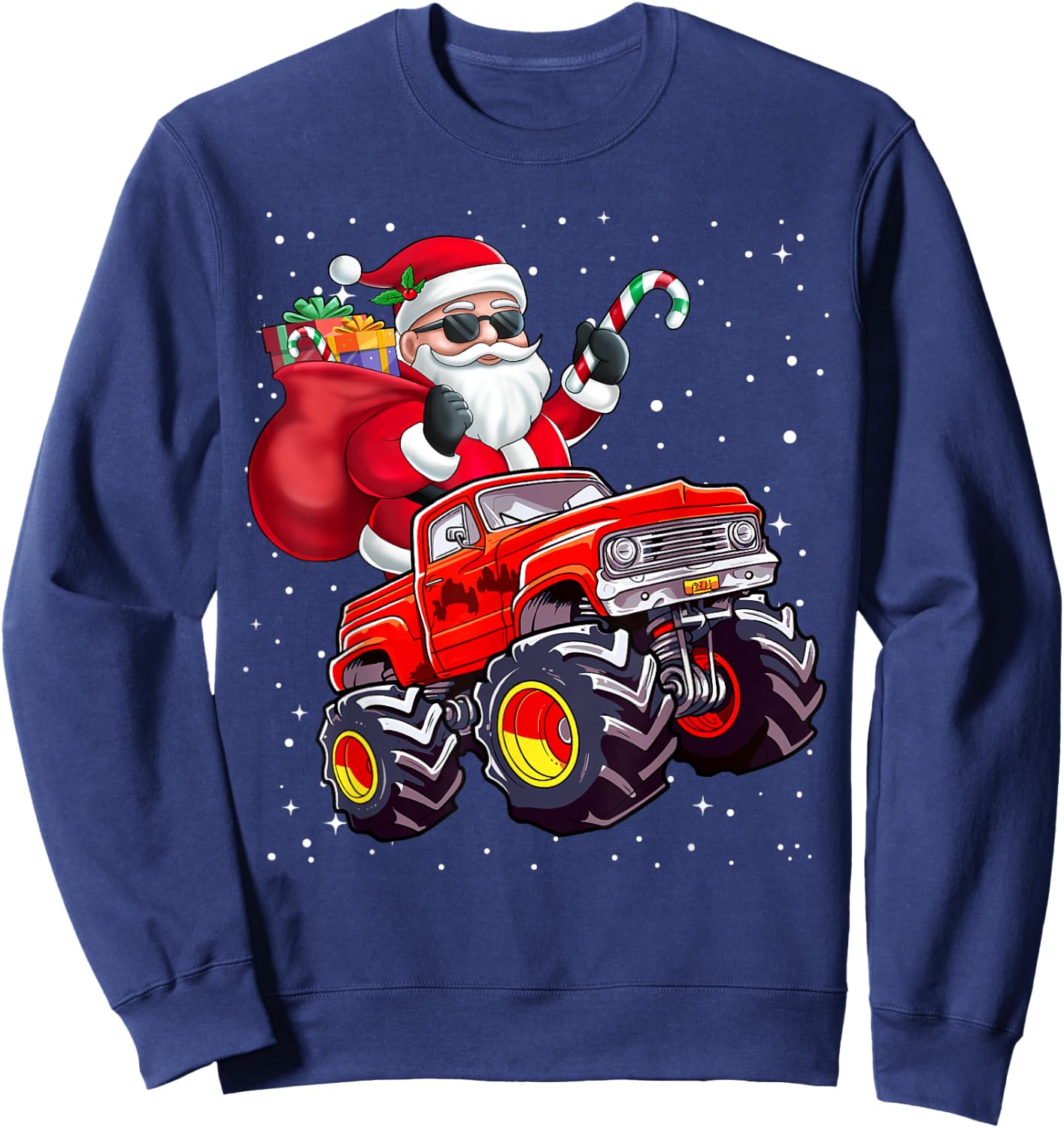 Santa Claus Riding A Monster Truck Christmas Boy Girl Kids Sweatshirt - Sweatshirt | Navy